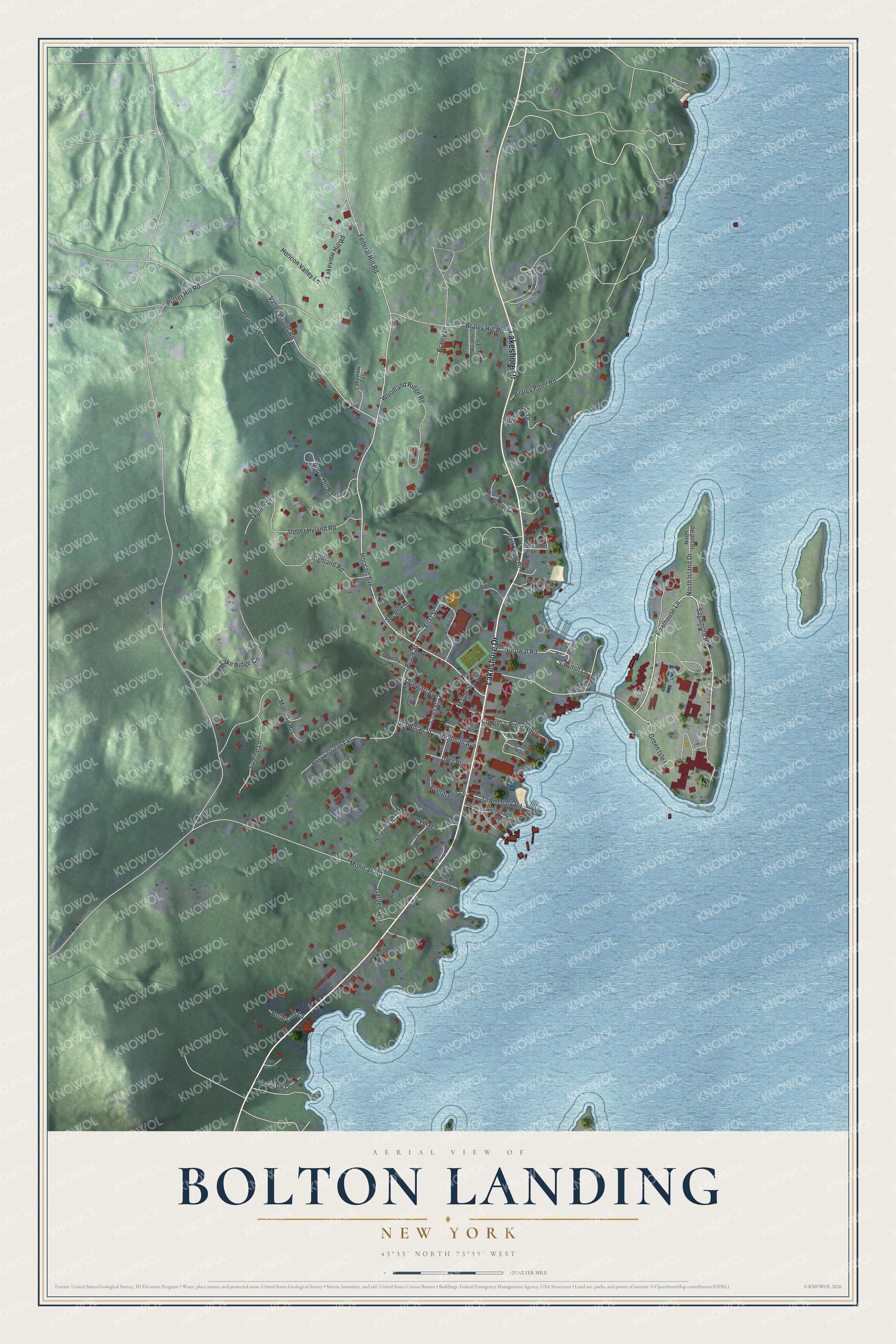 Watermarked full-map preview of Bolton Landing, New York