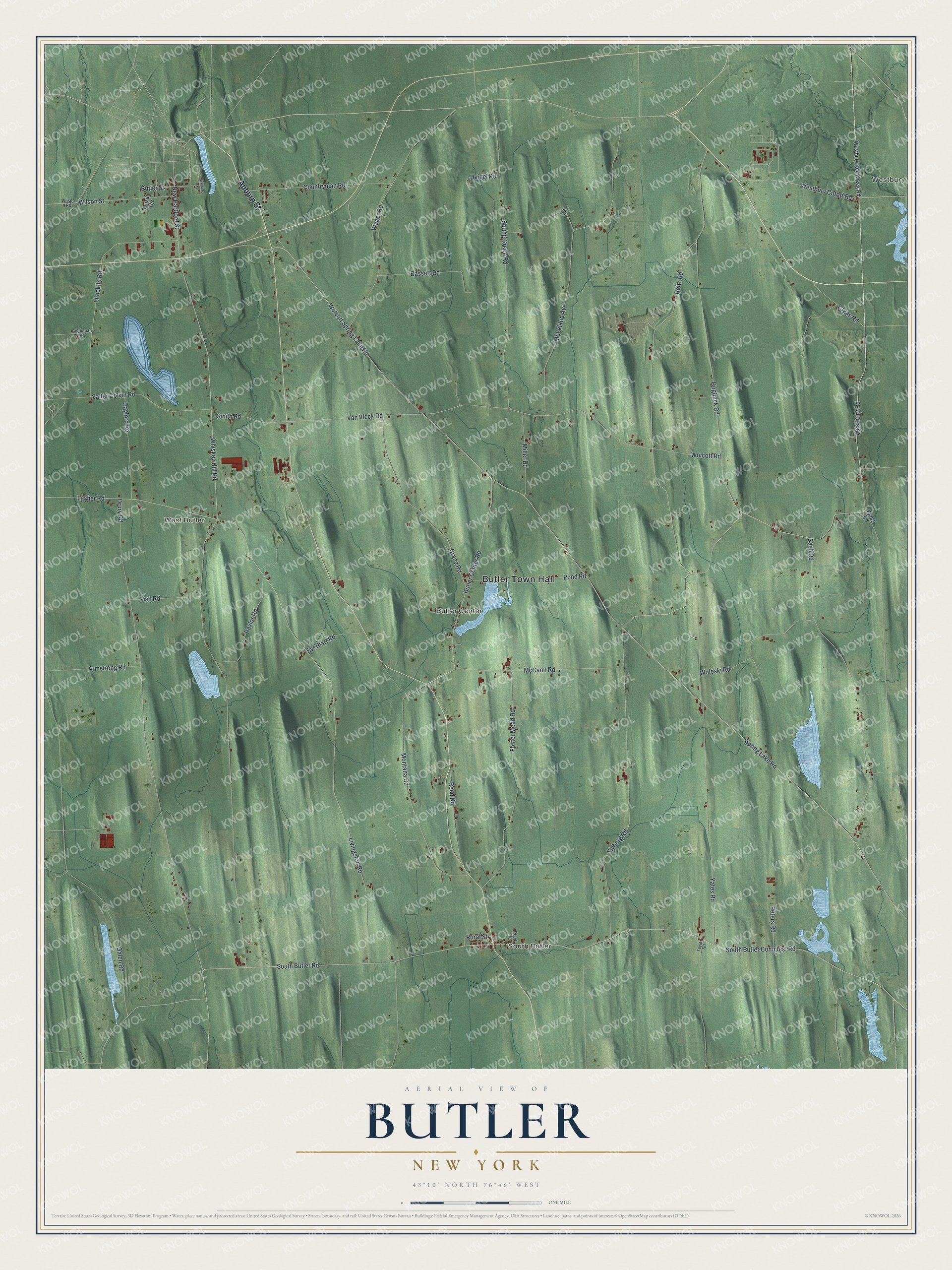 Watermarked full-map preview of Butler, New York