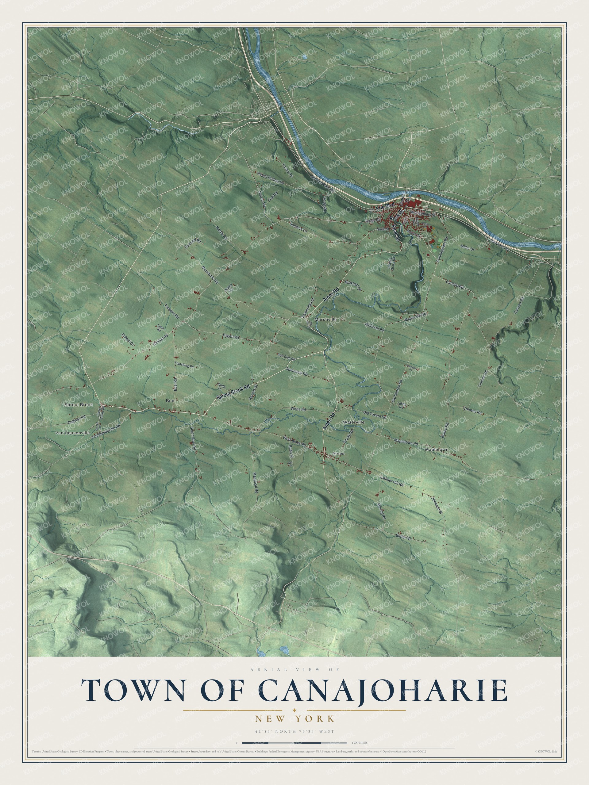 Detailed map of the Town of Canajoharie, New York, showing streets, buildings, and neighborhoods