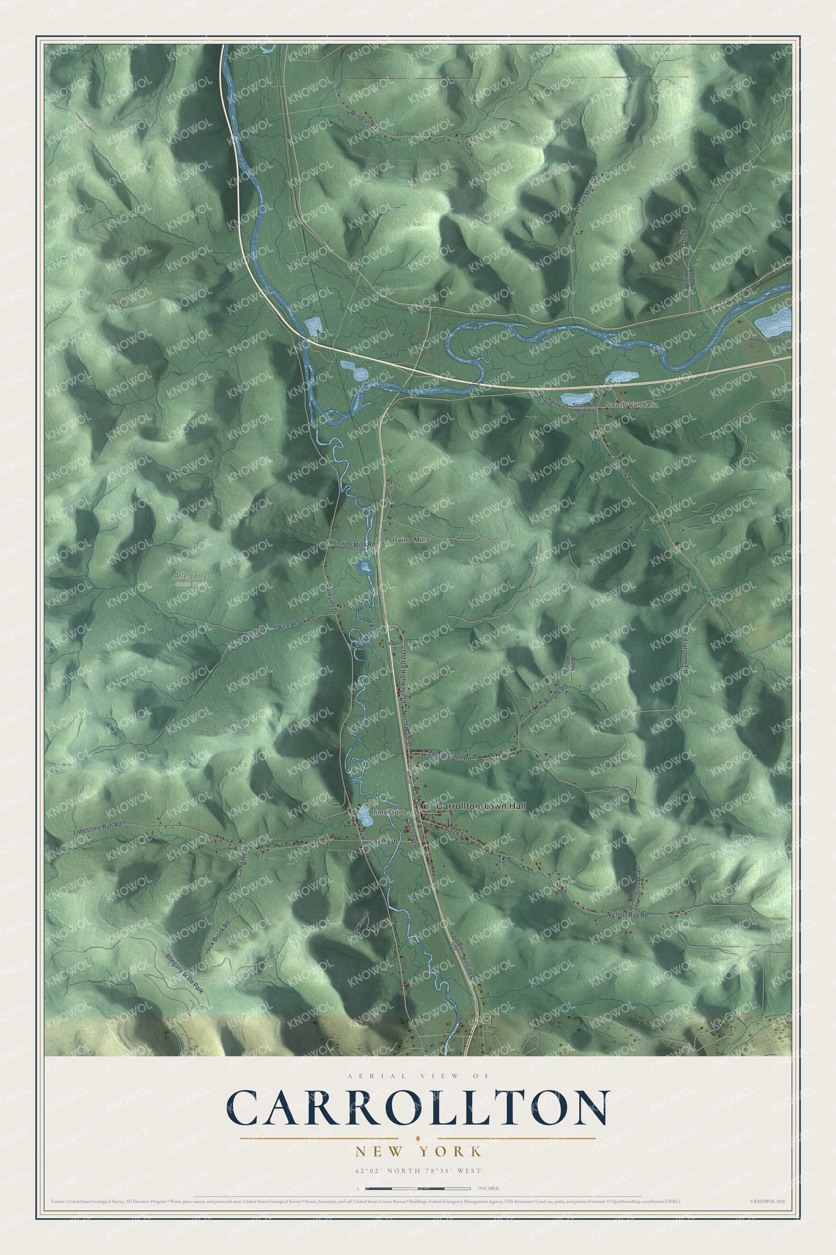 Watermarked full-map preview of Carrollton, New York