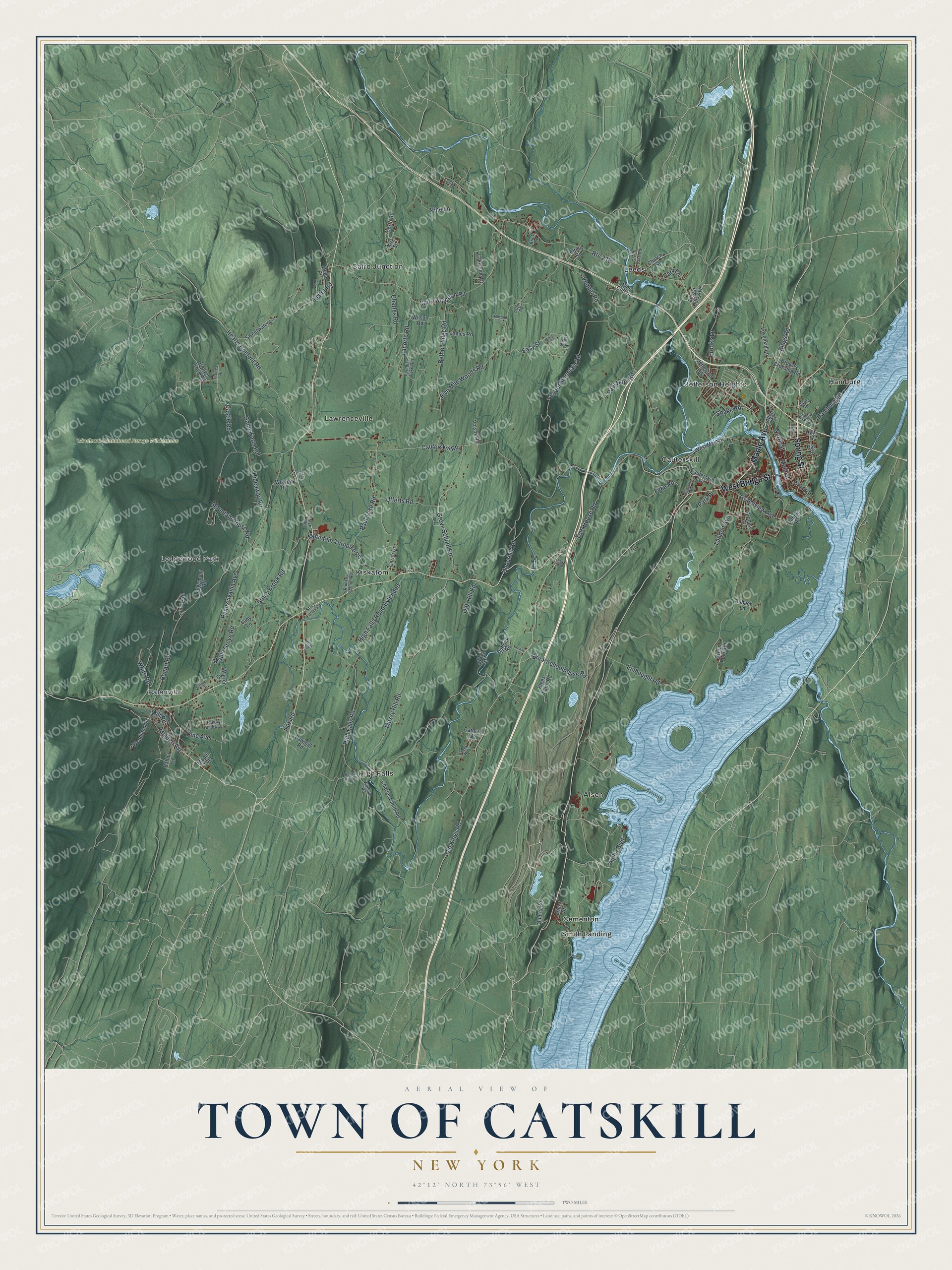 Detailed map of the Town of Catskill, New York, showing streets, buildings, and neighborhoods