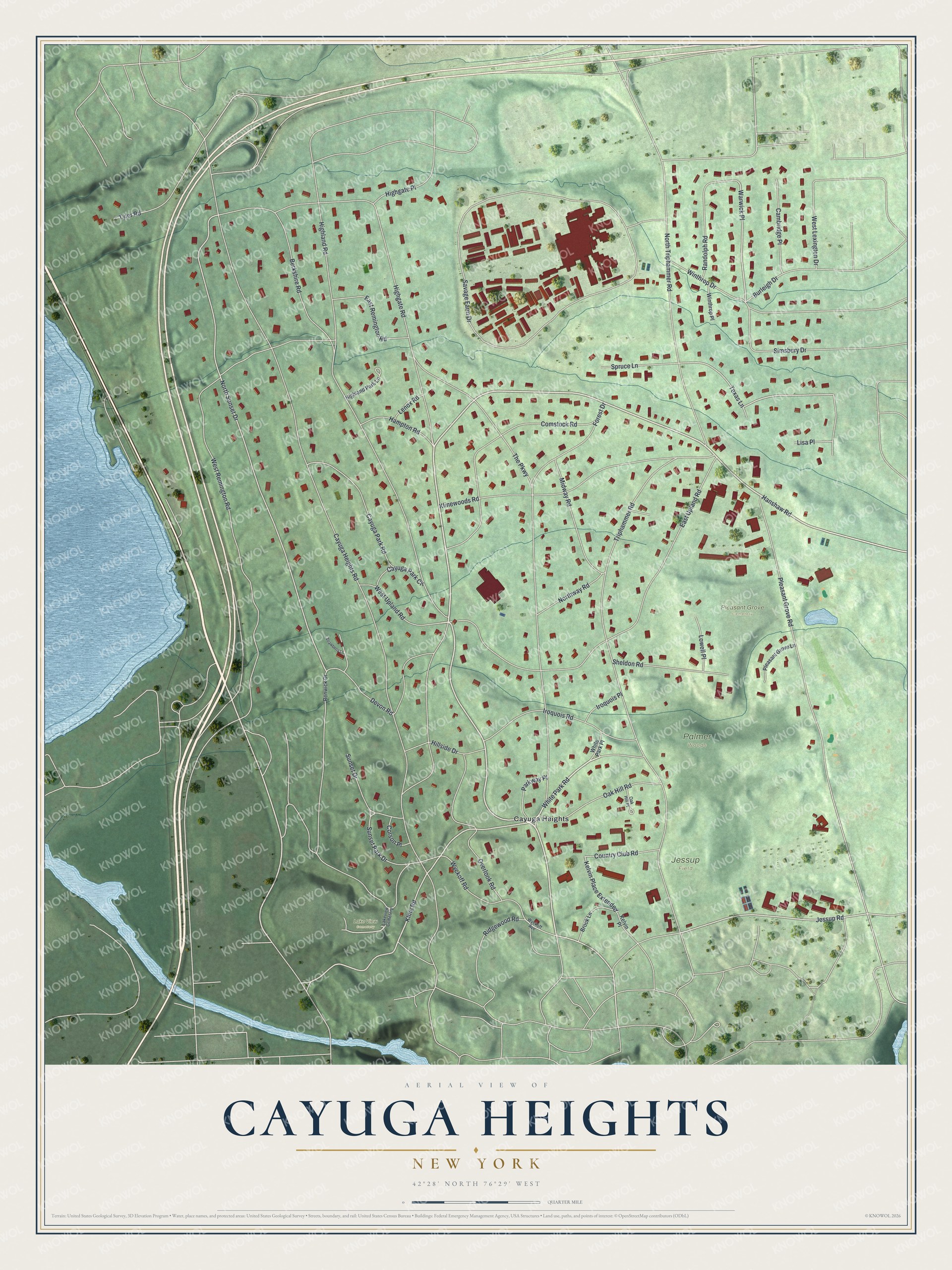 Watermarked full-map preview of Cayuga Heights, New York