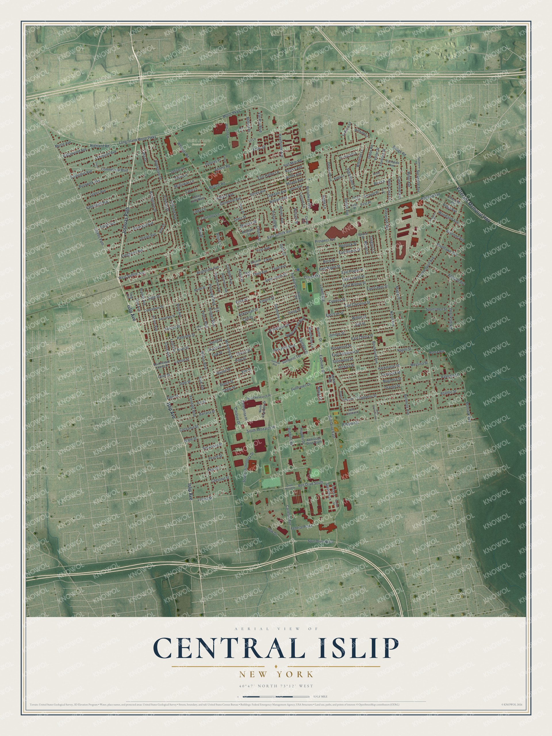 Watermarked full-map preview of Central Islip, New York