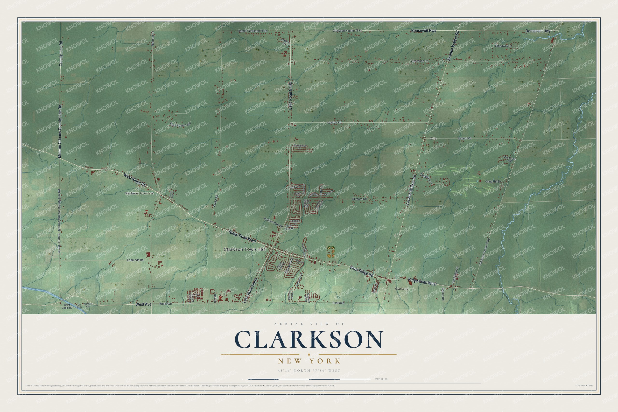 Watermarked full-map preview of Clarkson, New York