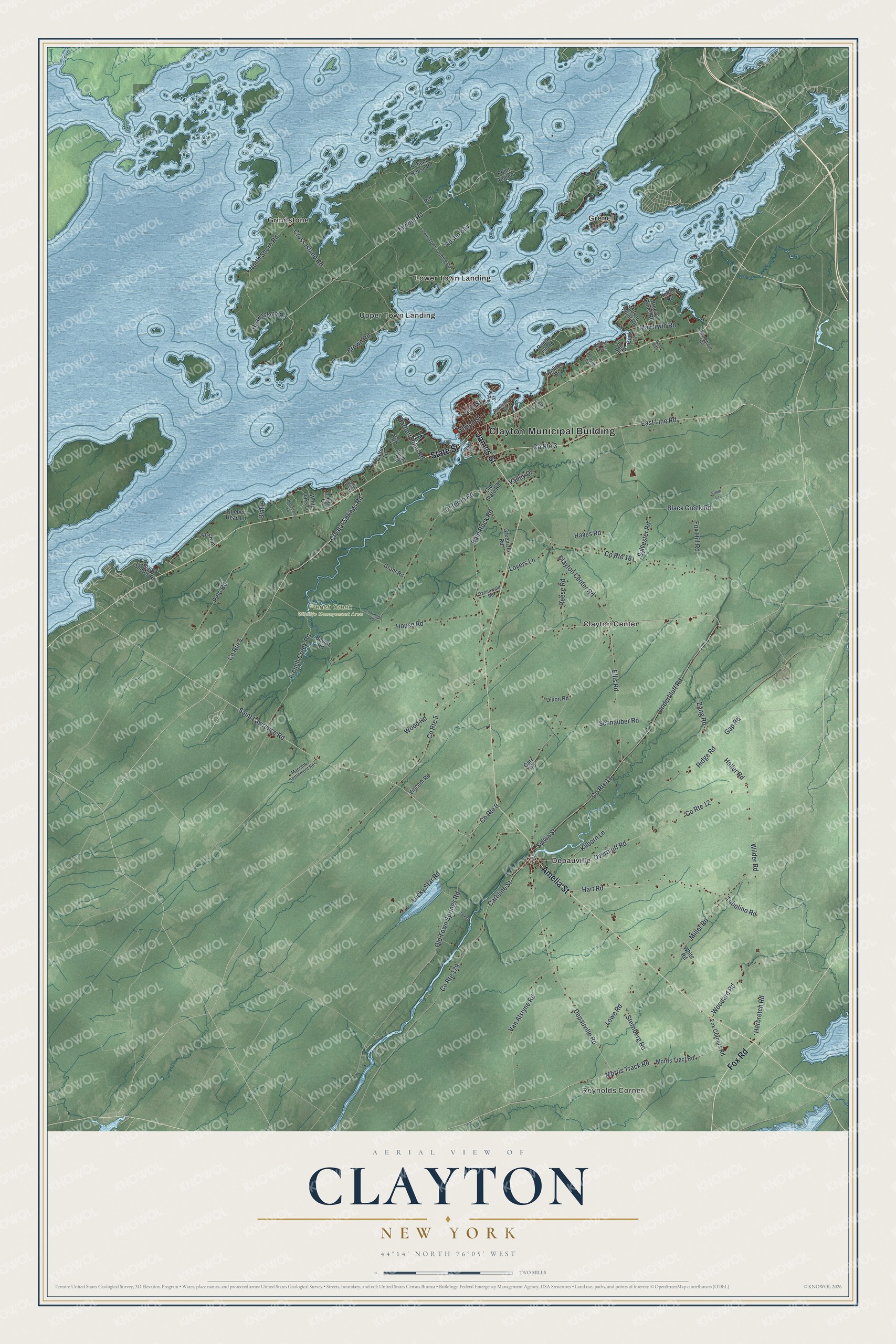 Watermarked full-map preview of Clayton, New York