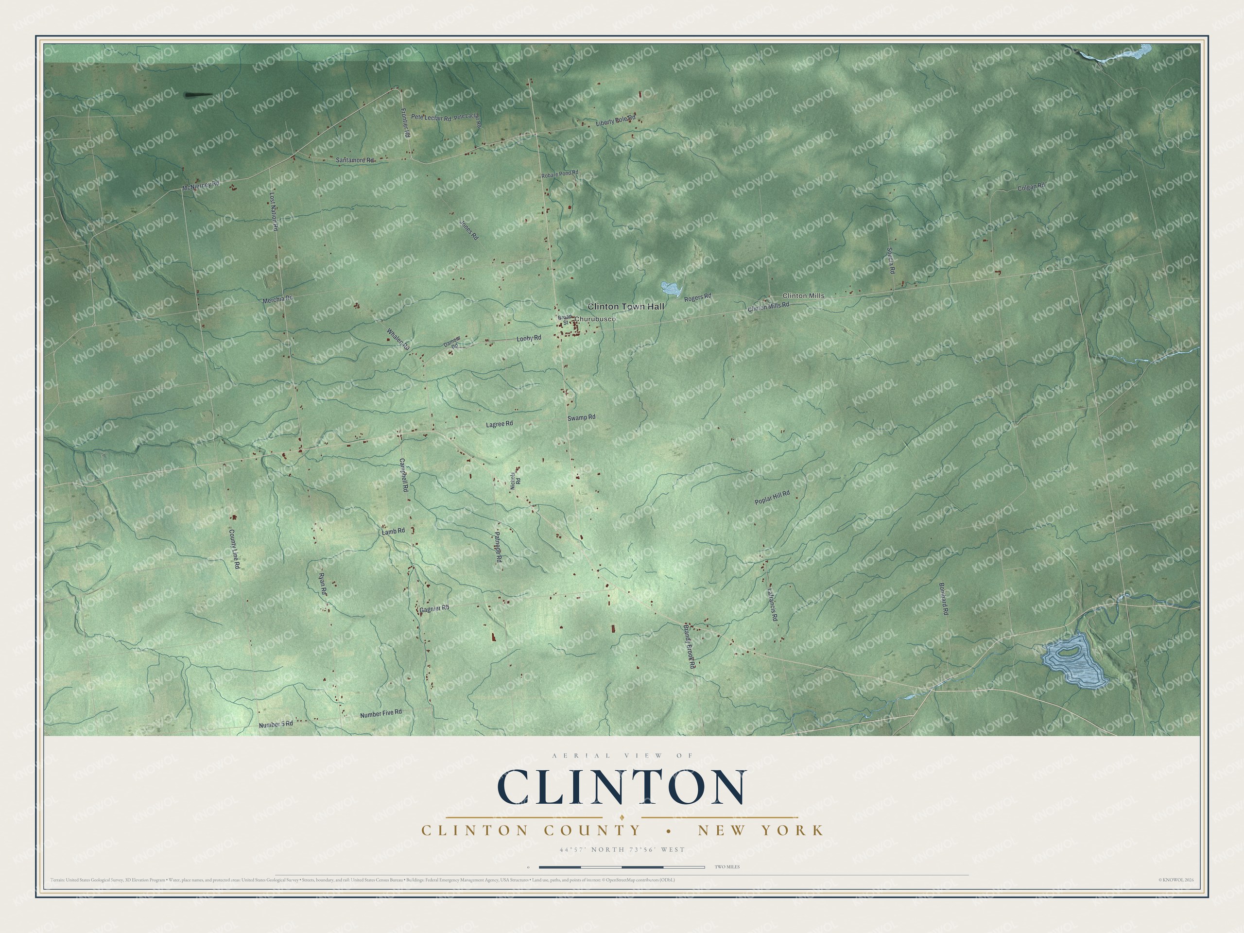 Detailed map of Clinton, Clinton County, New York, showing streets, buildings, and neighborhoods