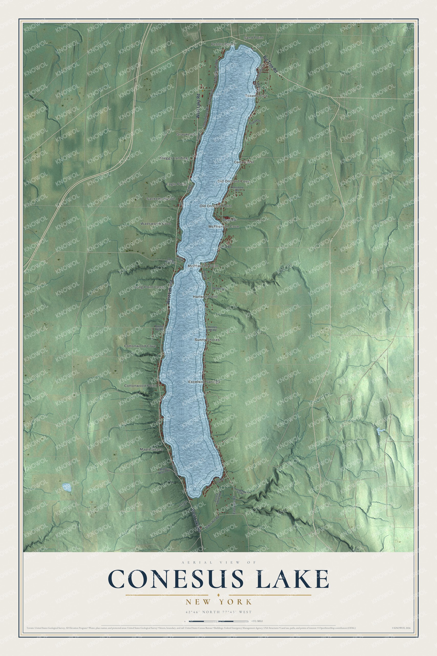 Watermarked full-map preview of Conesus Lake, New York