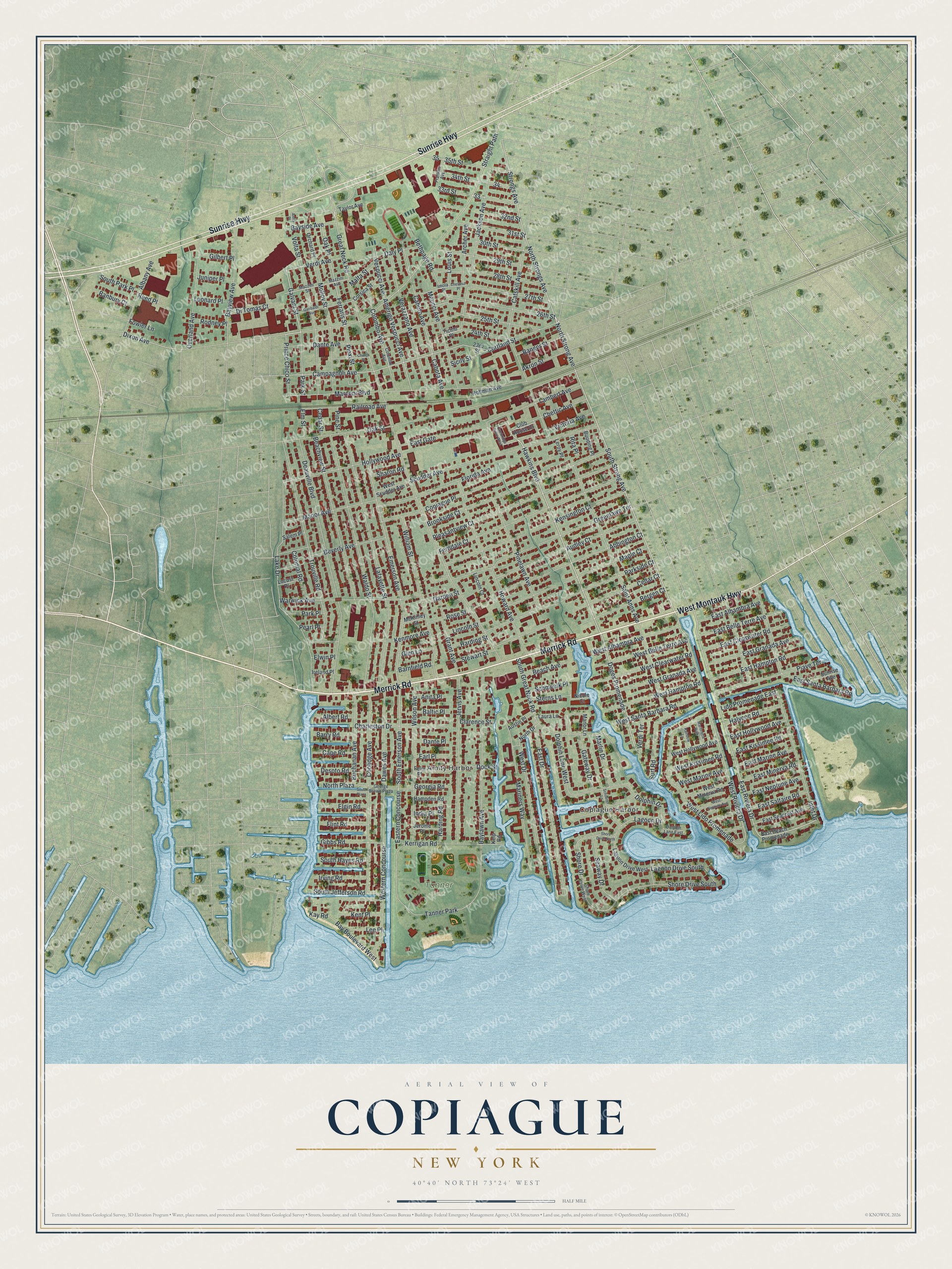 Watermarked full-map preview of Copiague, New York