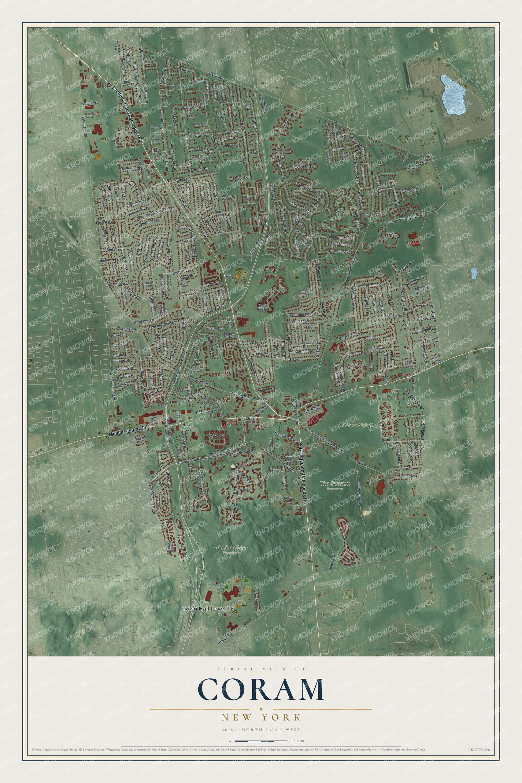 Watermarked full-map preview of Coram, New York