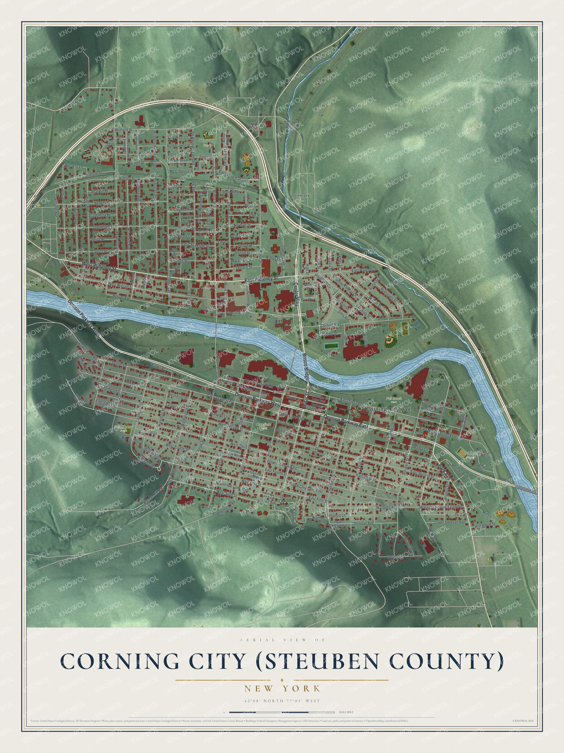 Watermarked full-map preview of Corning City (Steuben County), New York