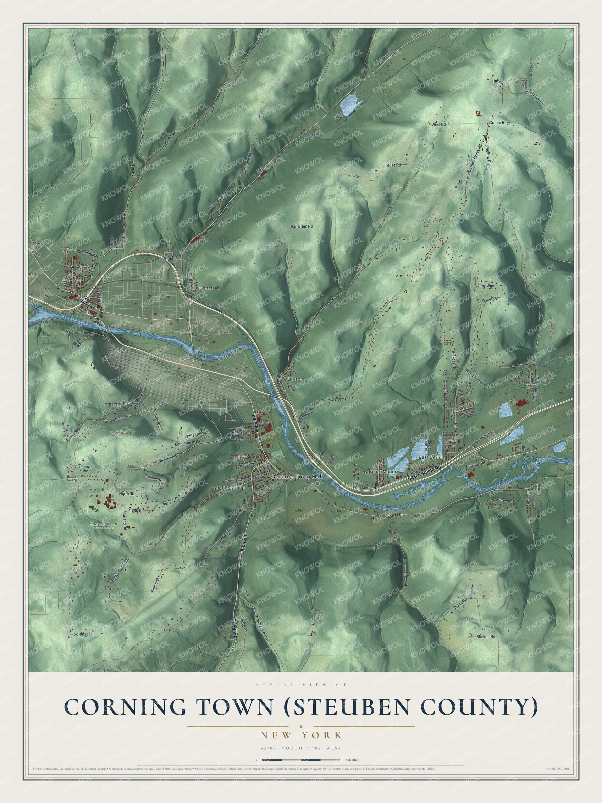 Watermarked full-map preview of Corning Town (Steuben County), New York