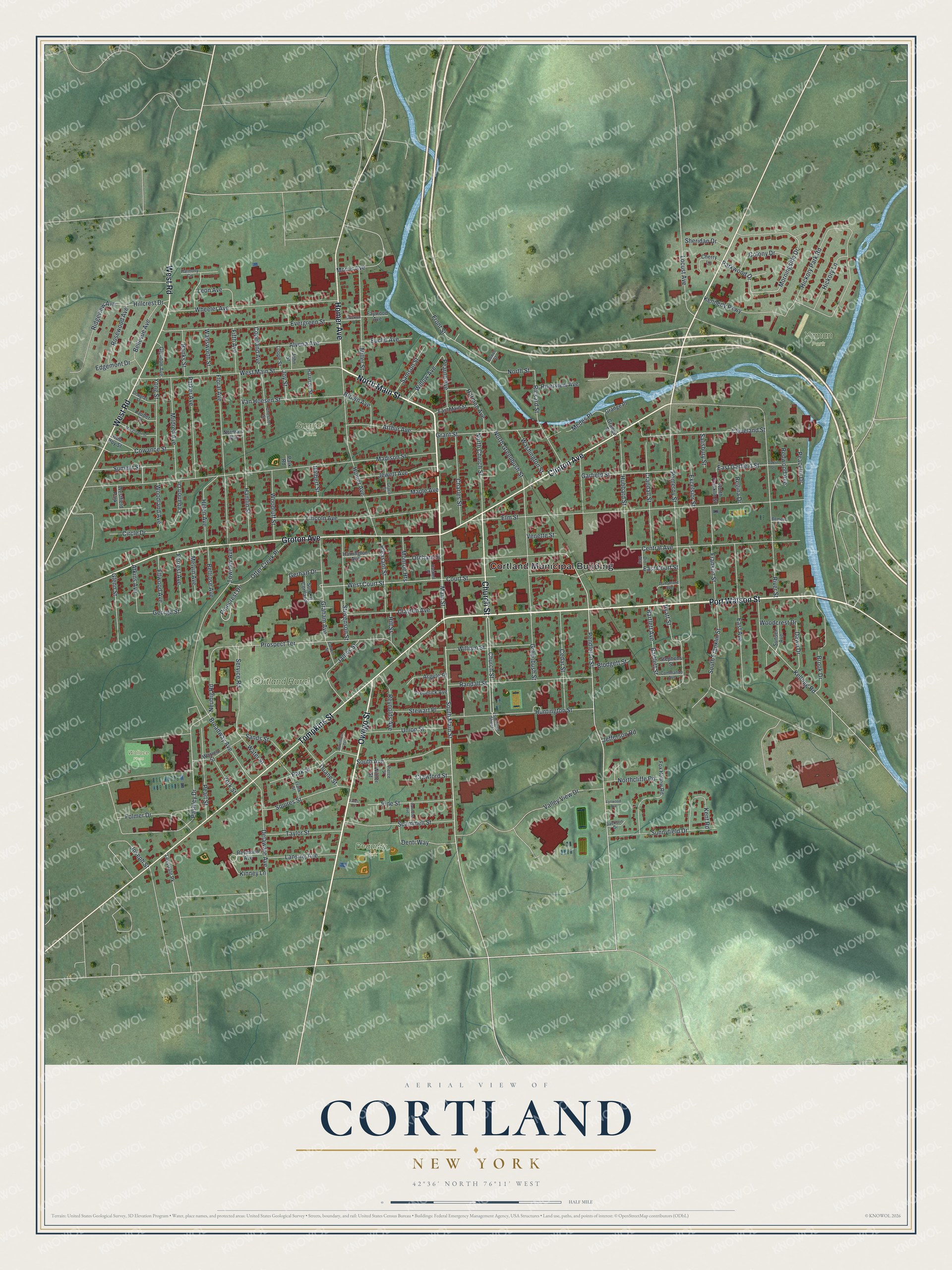 Watermarked full-map preview of Cortland, New York