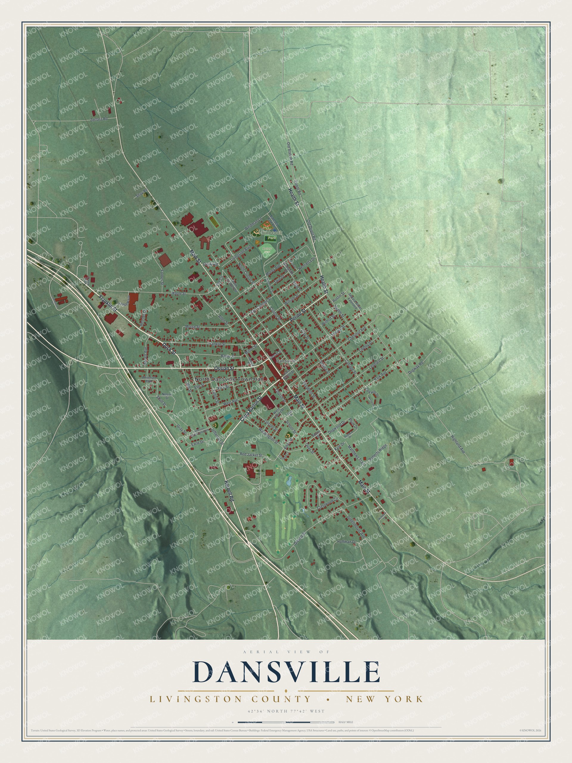 Watermarked full-map preview of Dansville, New York