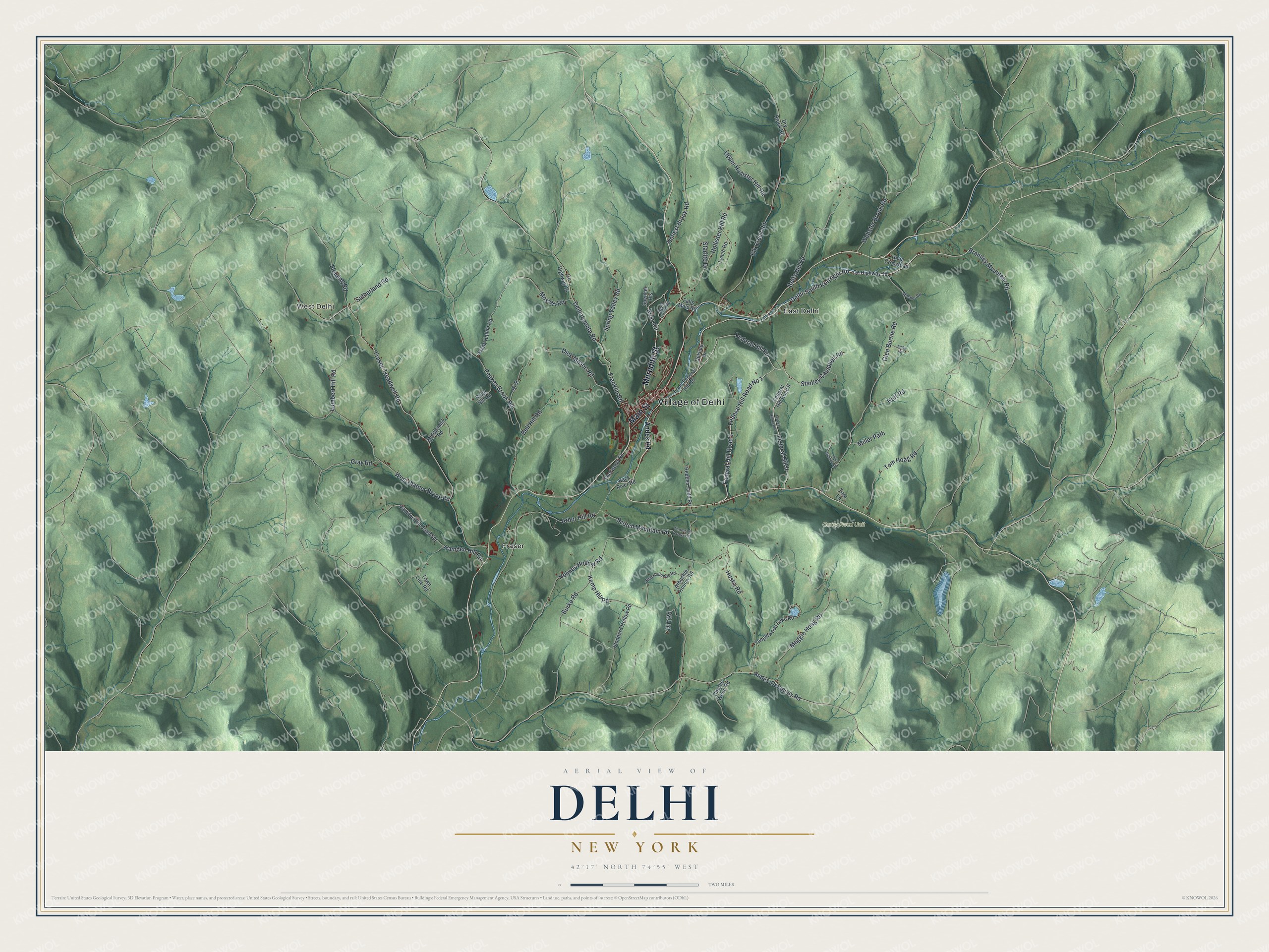 Watermarked full-map preview of Delhi, New York