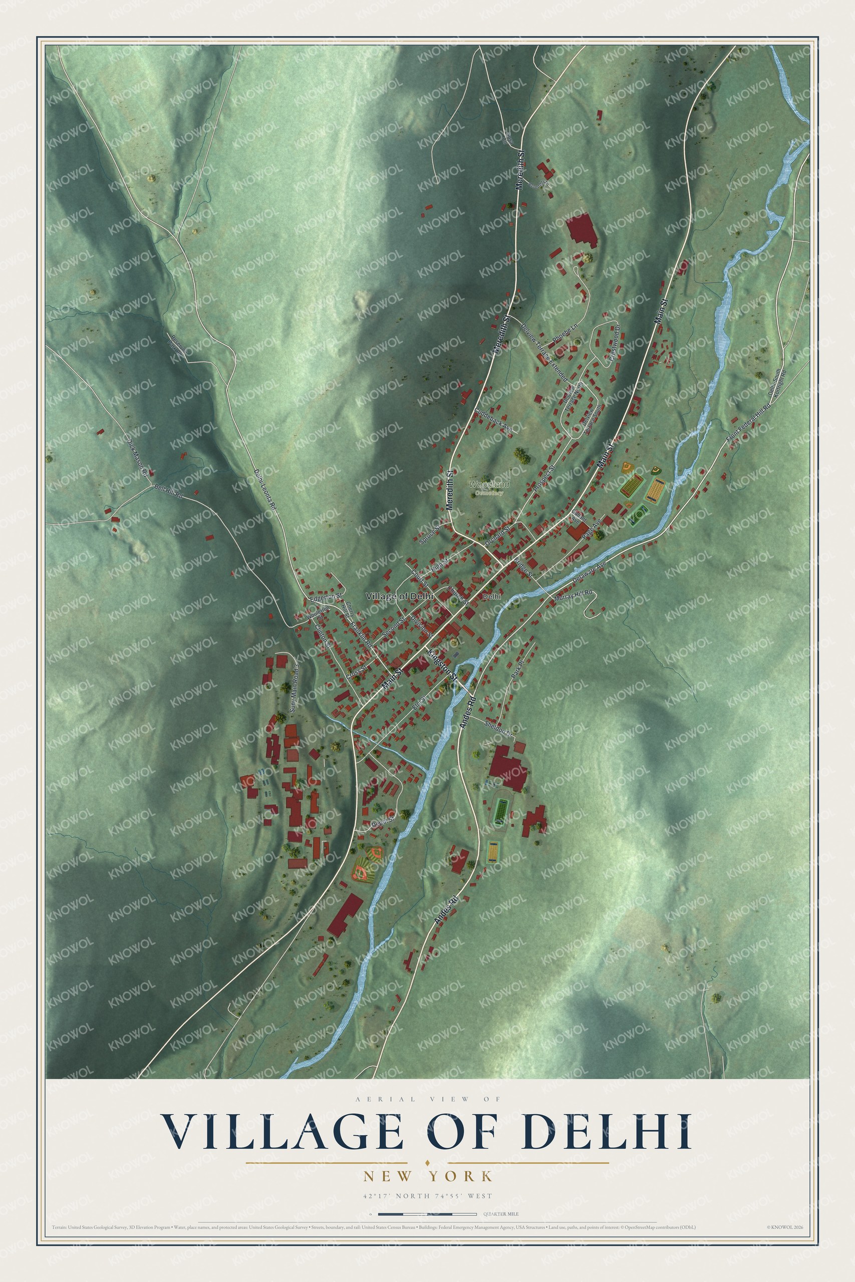 Watermarked full-map preview of Delhi, New York