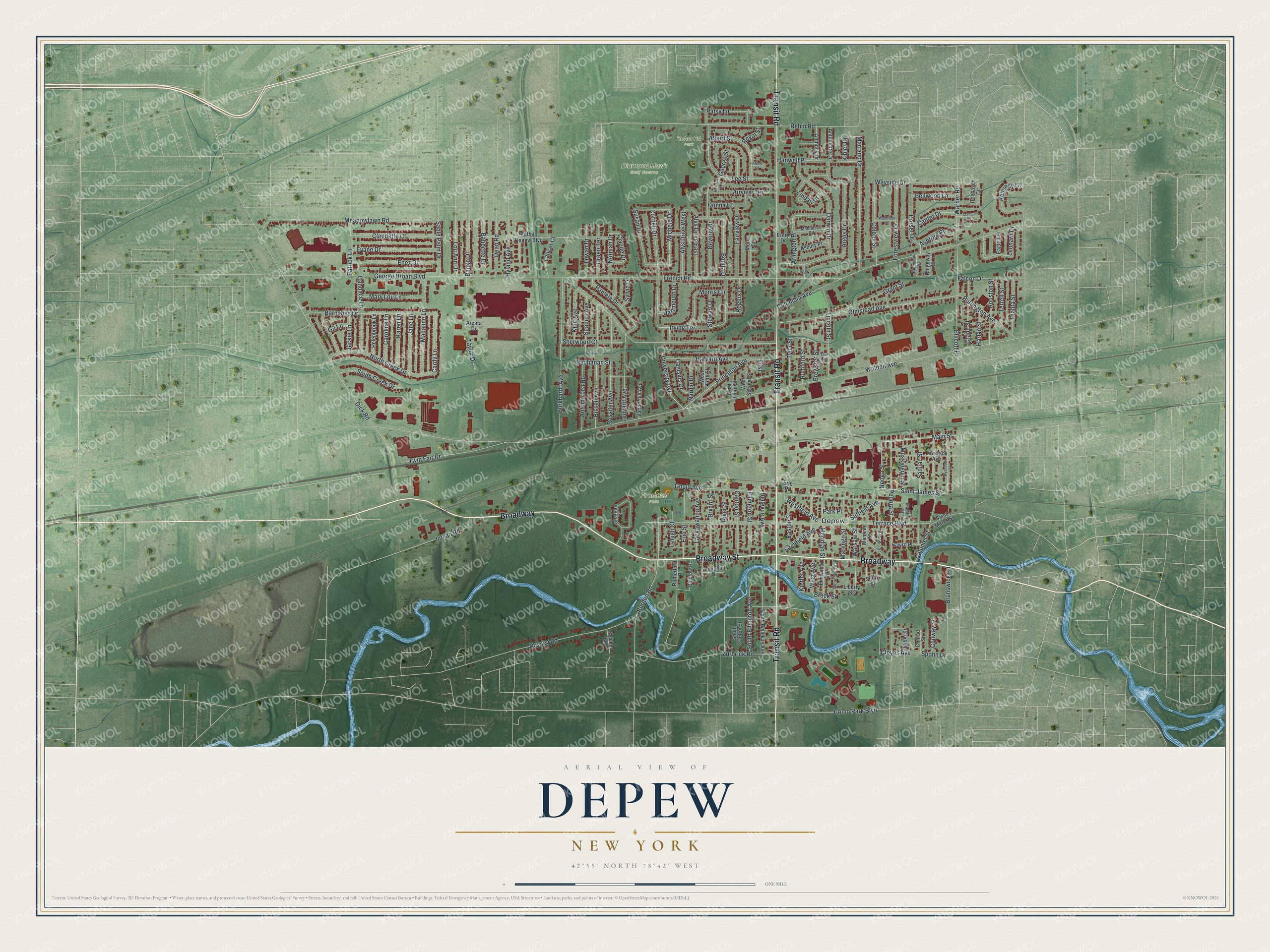 Watermarked full-map preview of Depew, New York