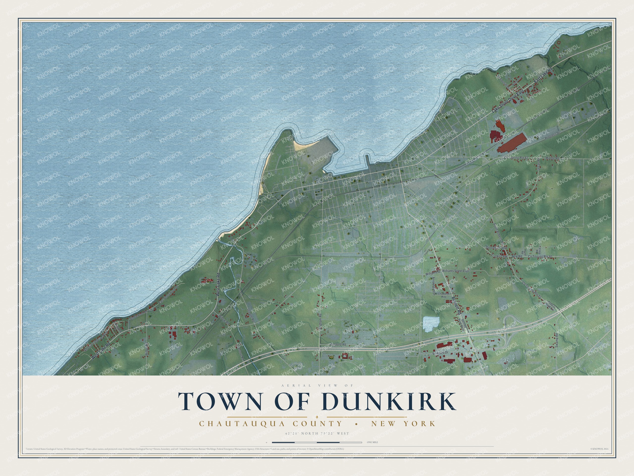 Detailed map of the Town of Dunkirk, Chautauqua County, New York, showing streets and buildings