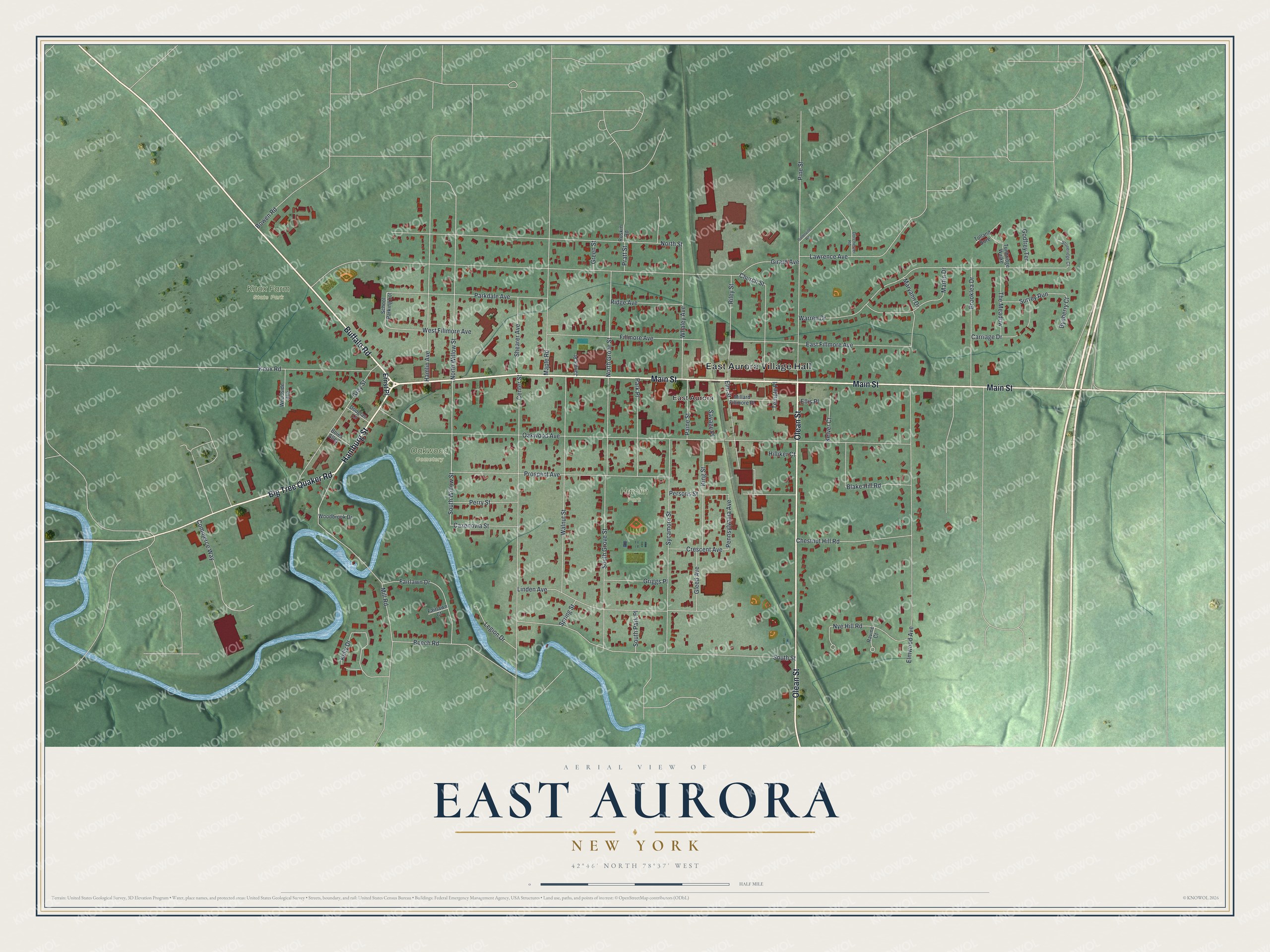 Watermarked full-map preview of East Aurora, New York