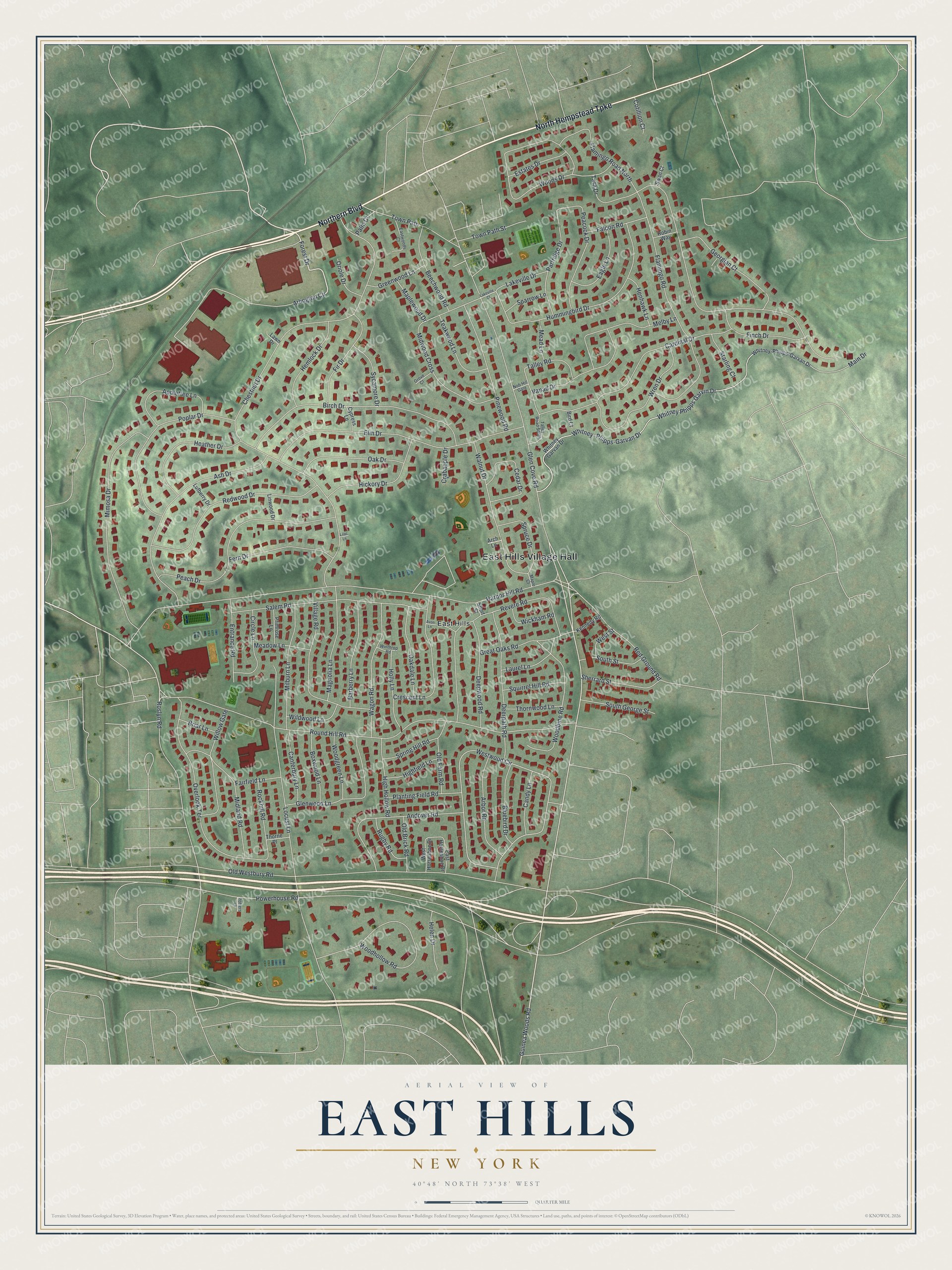 Watermarked full-map preview of East Hills, New York