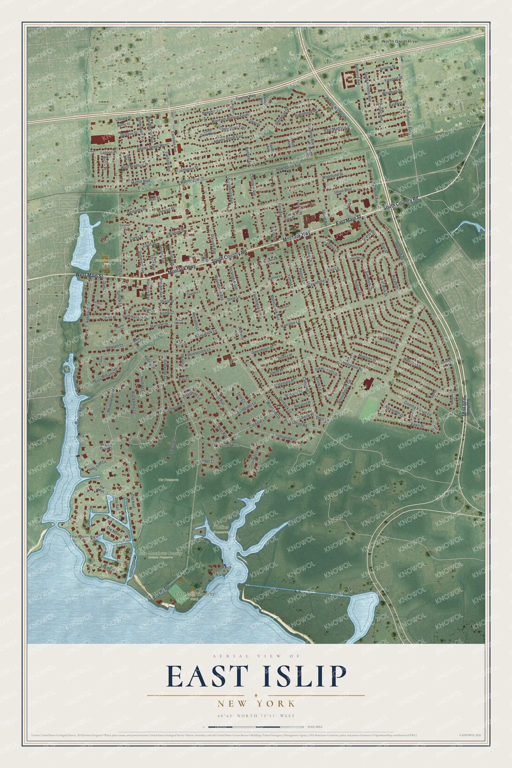 Watermarked full-map preview of East Islip, New York