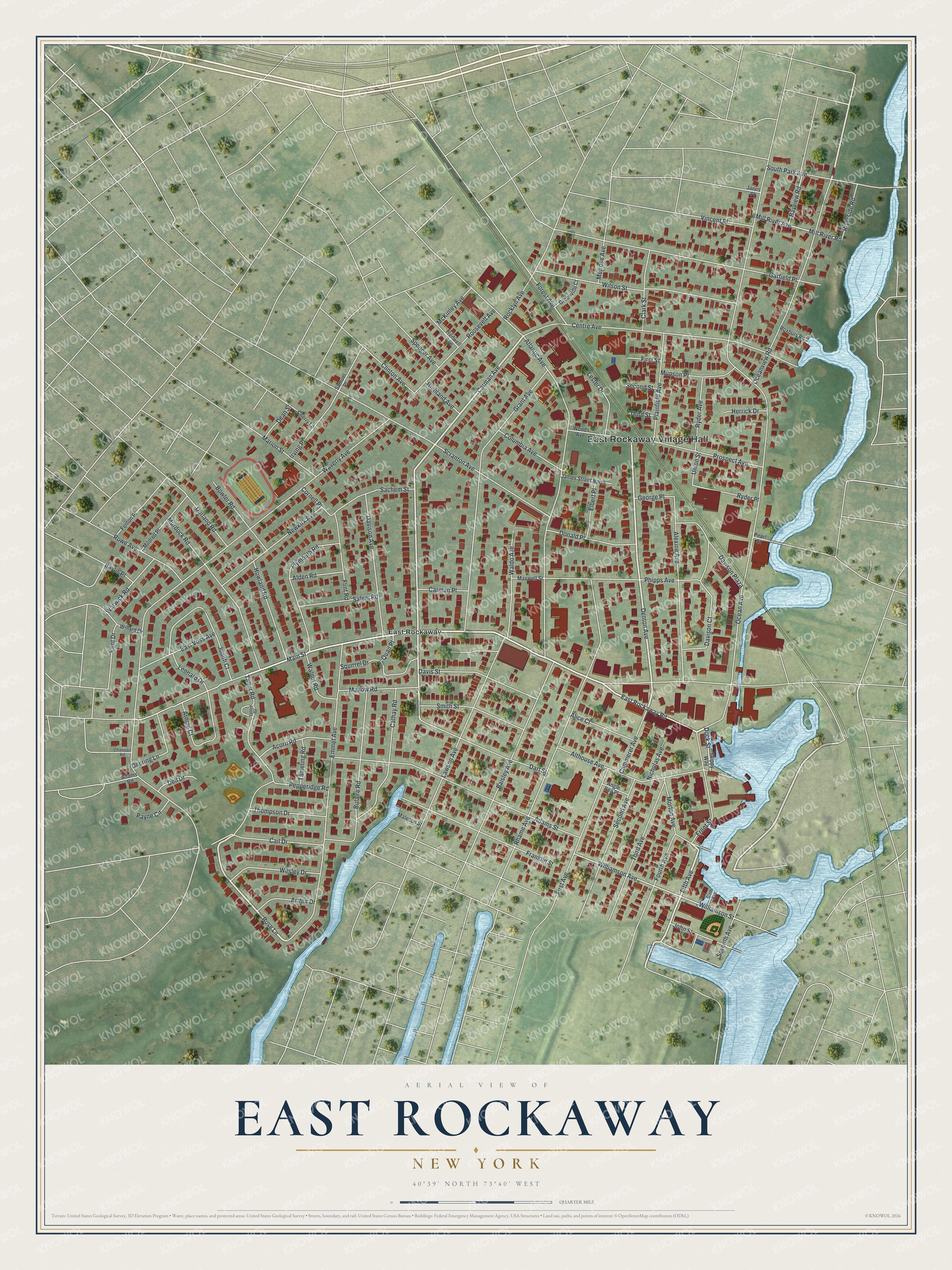 Watermarked full-map preview of East Rockaway, New York