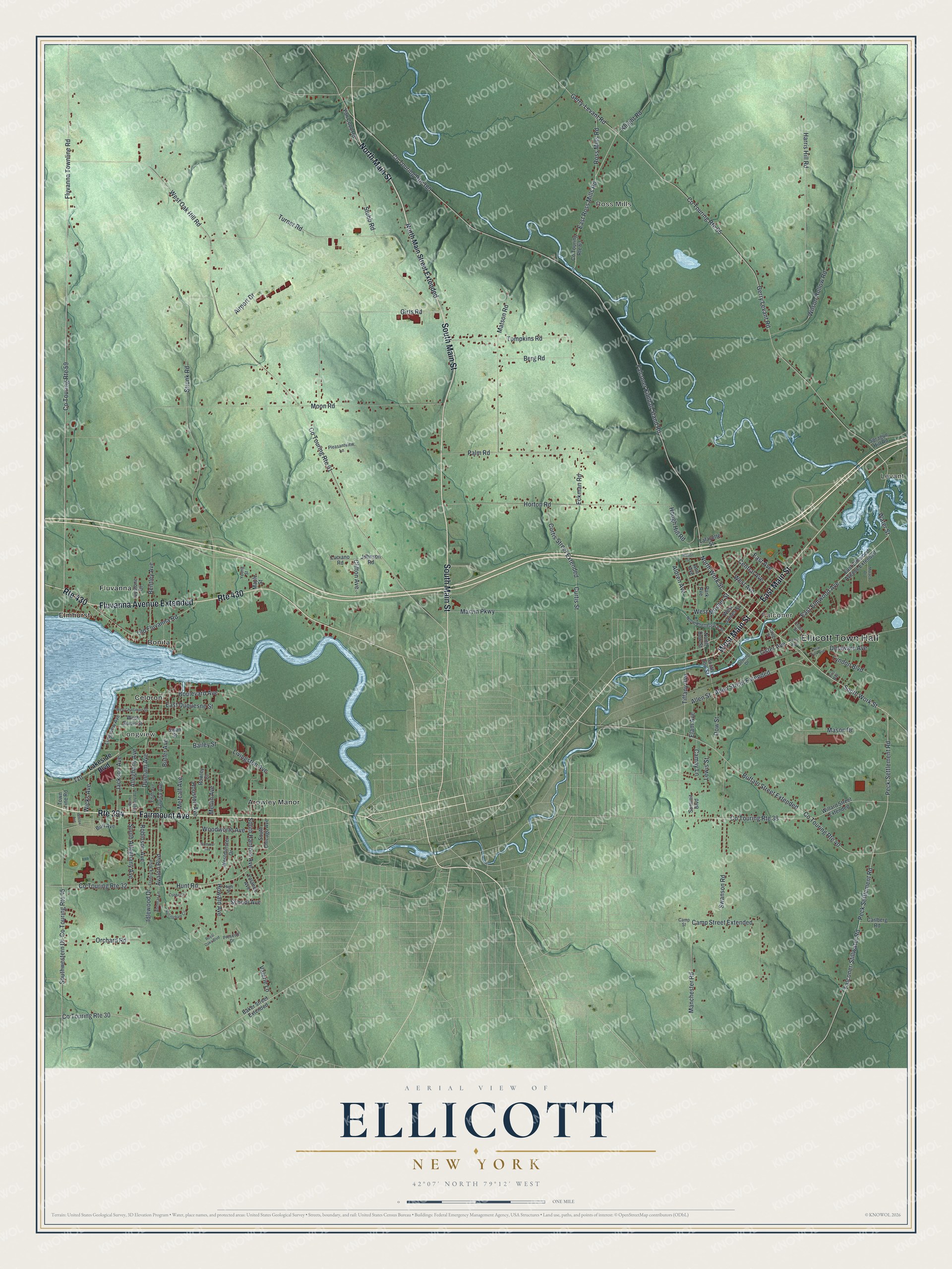 Watermarked full-map preview of Ellicott, New York