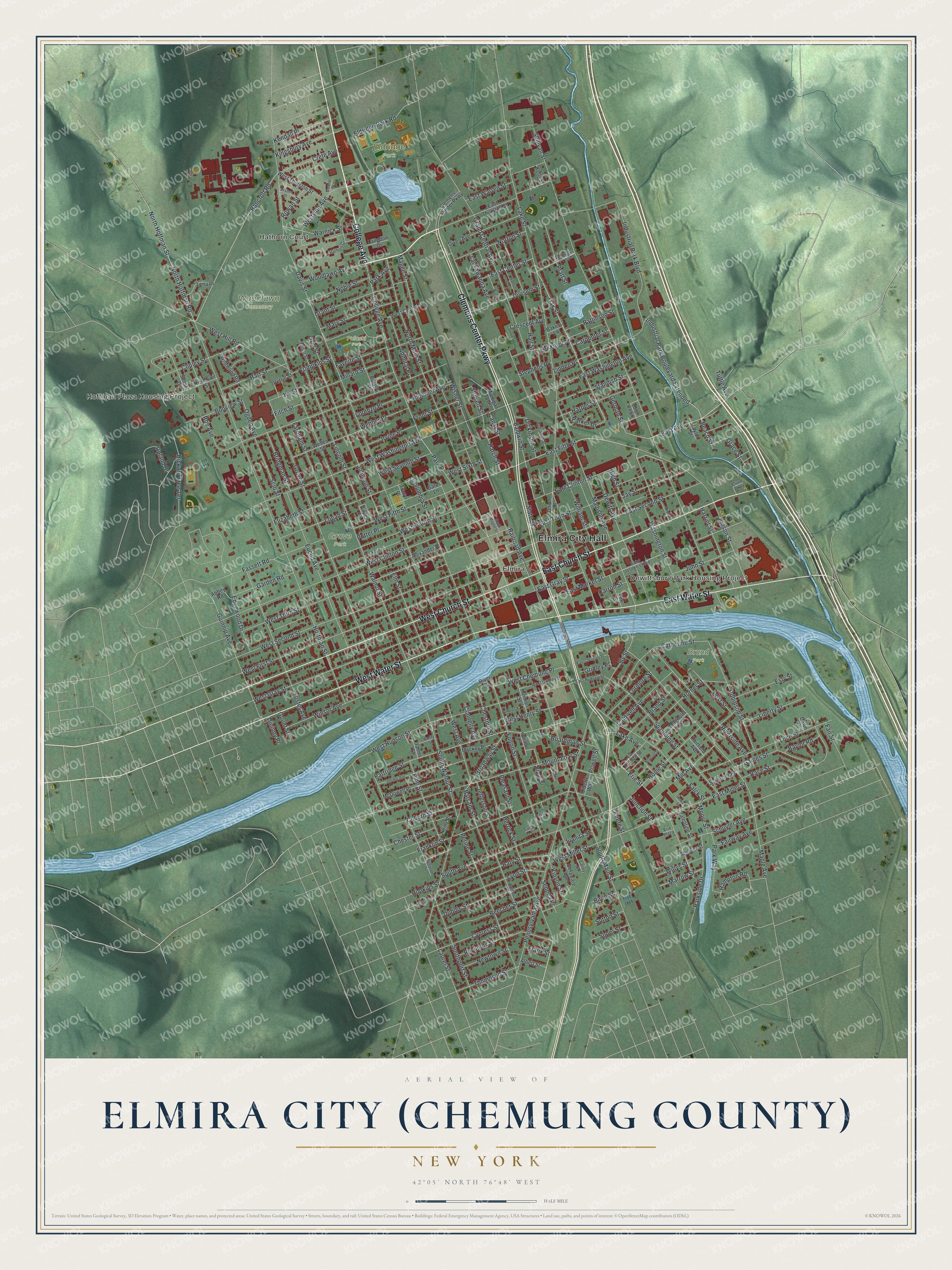 Watermarked full-map preview of Elmira City (Chemung County), New York