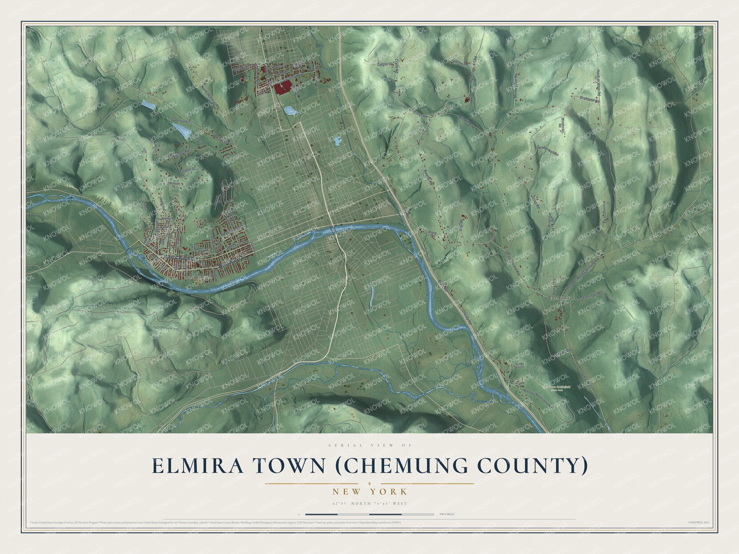 Watermarked full-map preview of Elmira Town (Chemung County), New York