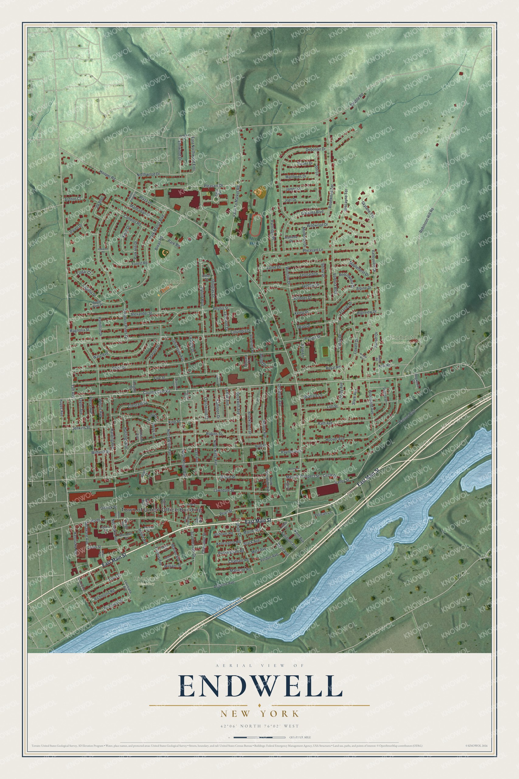 Watermarked full-map preview of Endwell, New York
