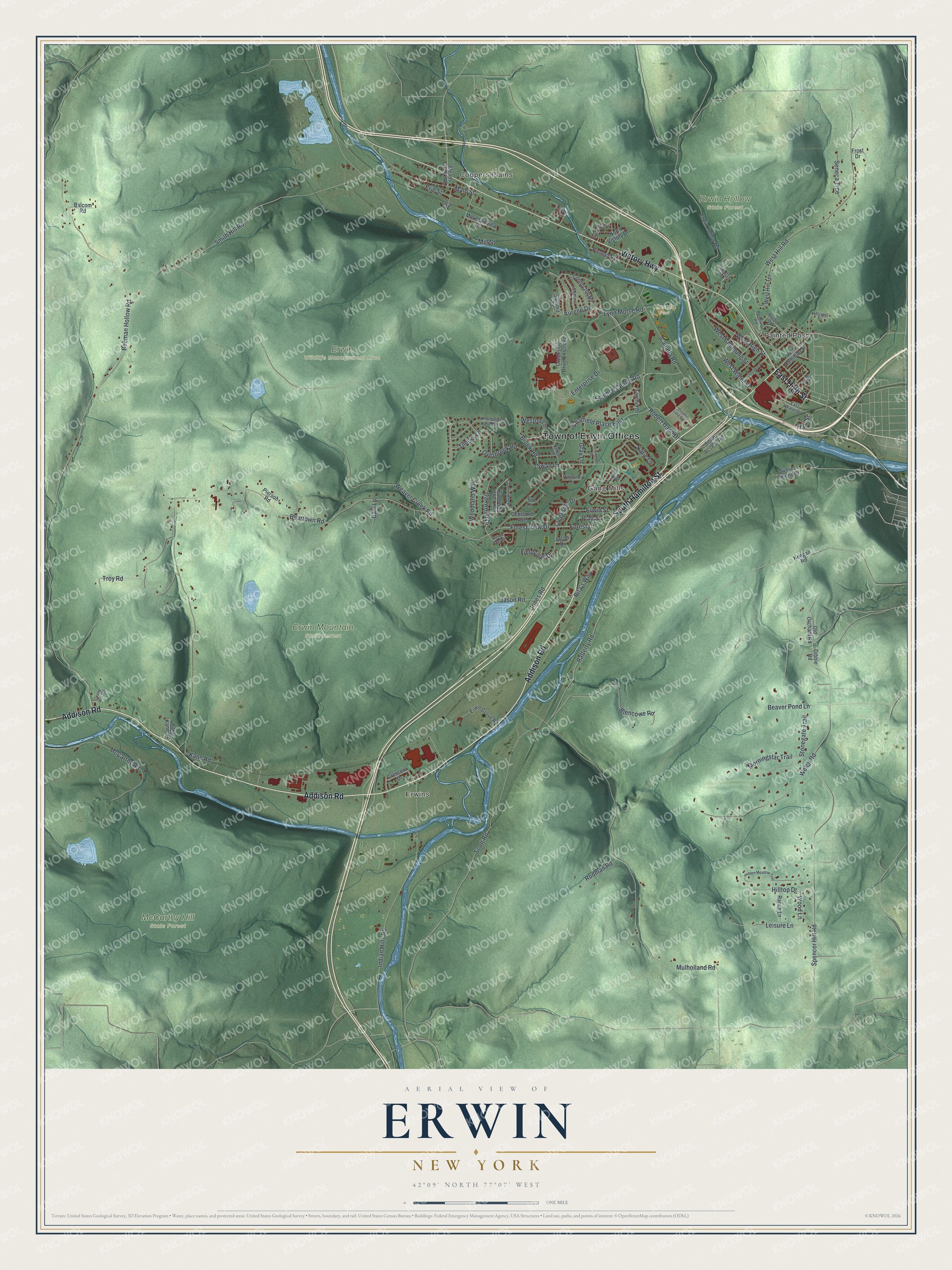 Watermarked full-map preview of Erwin, New York