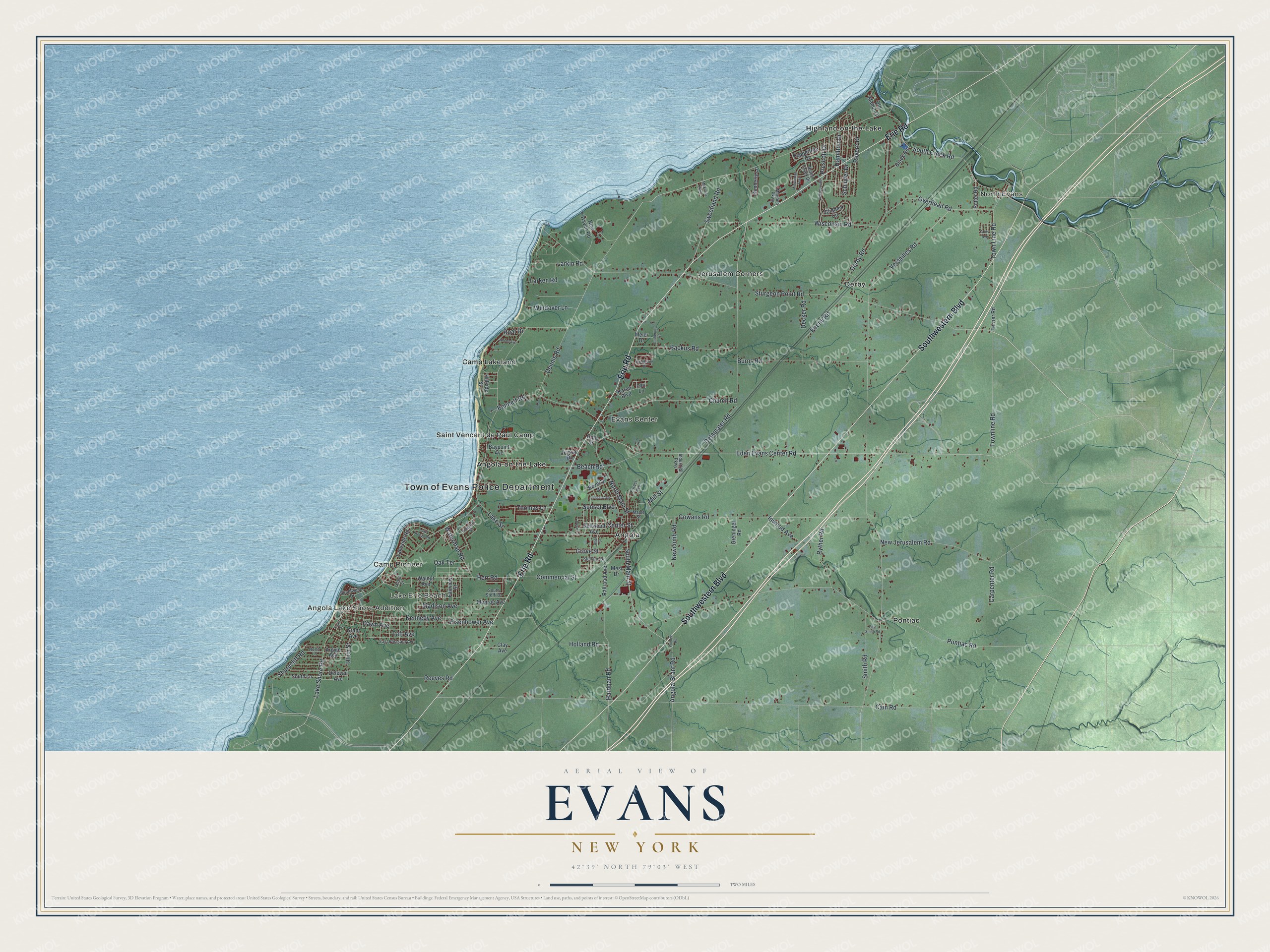 Watermarked full-map preview of Evans, New York