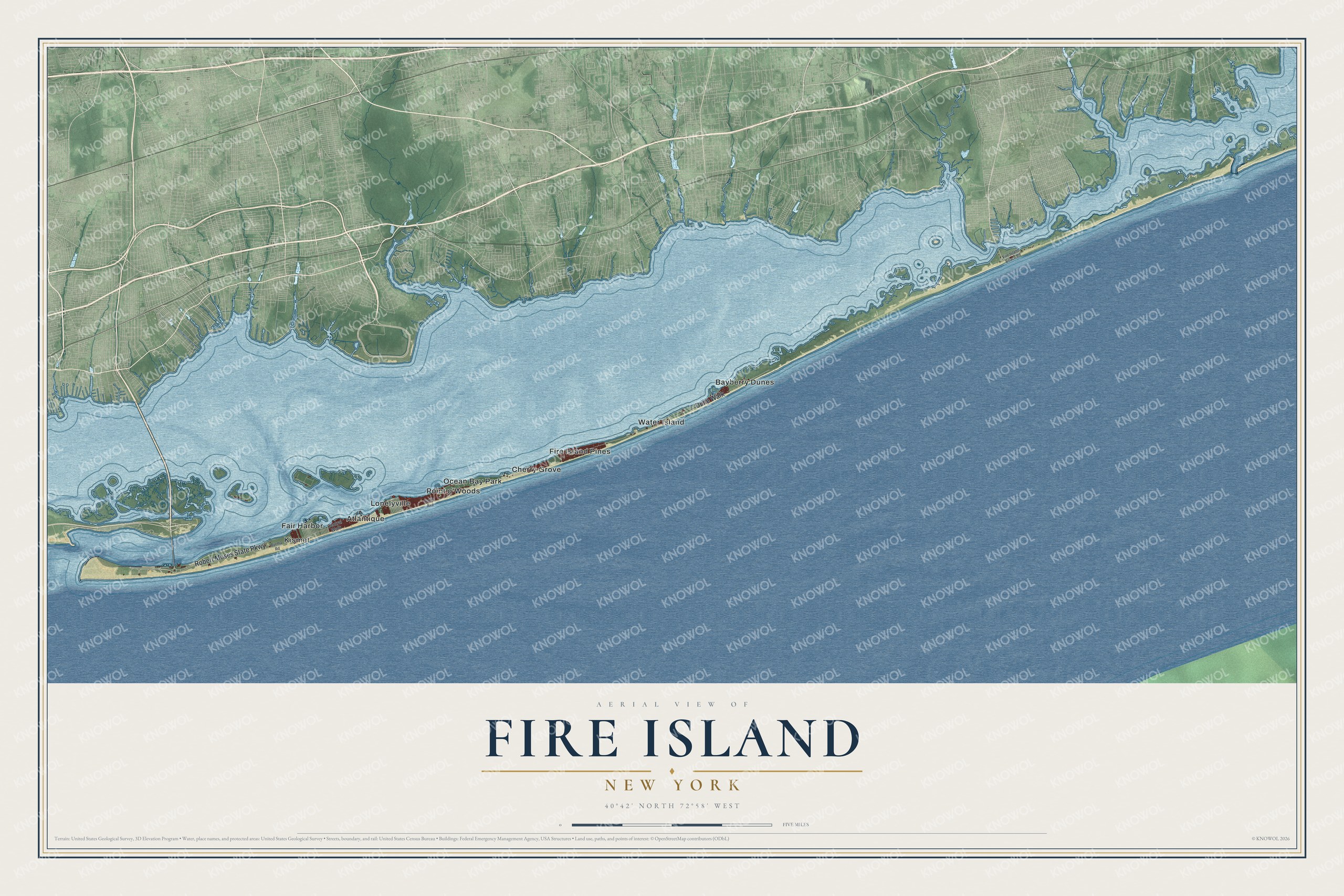 Watermarked full-map preview of Fire Island, New York