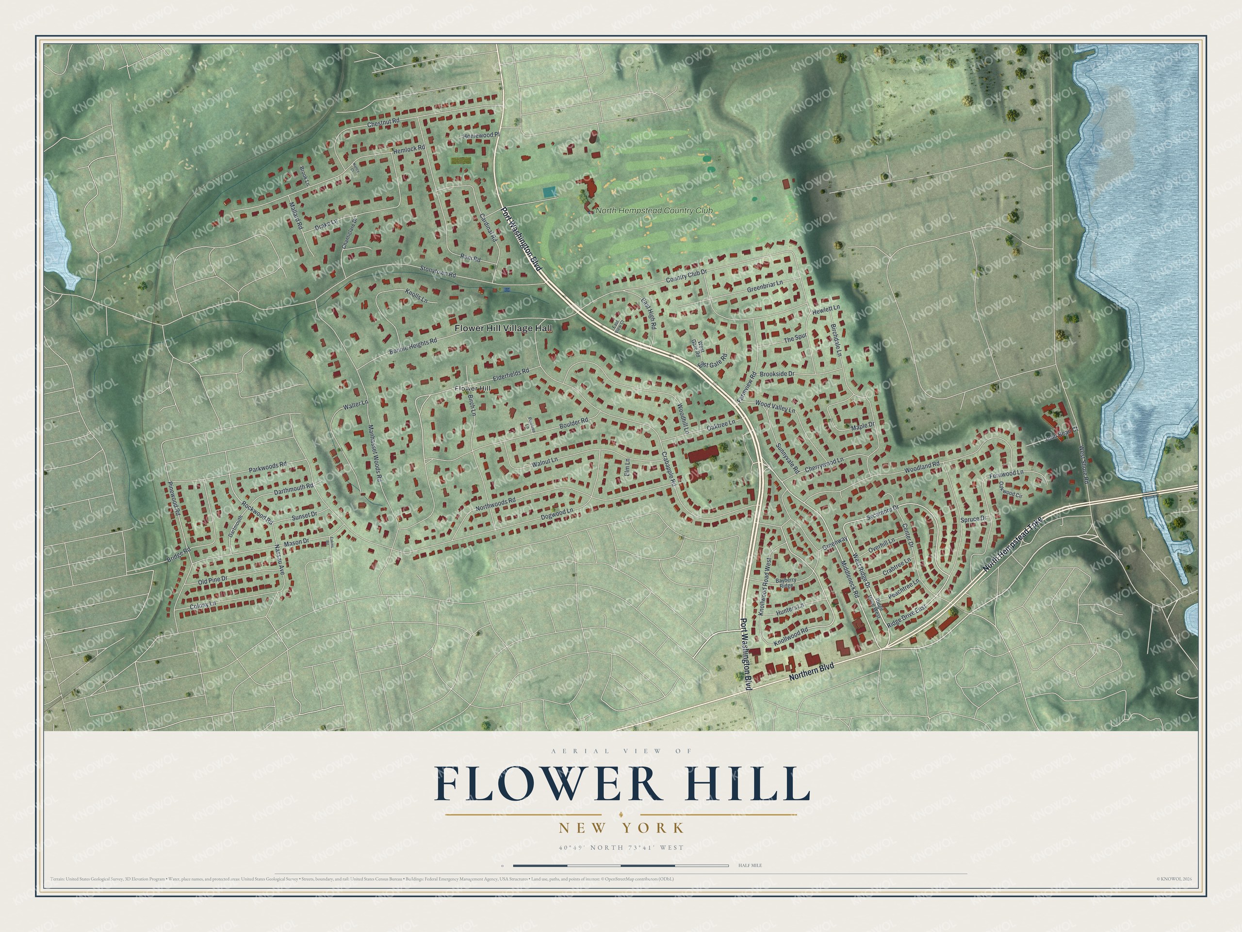 Watermarked full-map preview of Flower Hill, New York