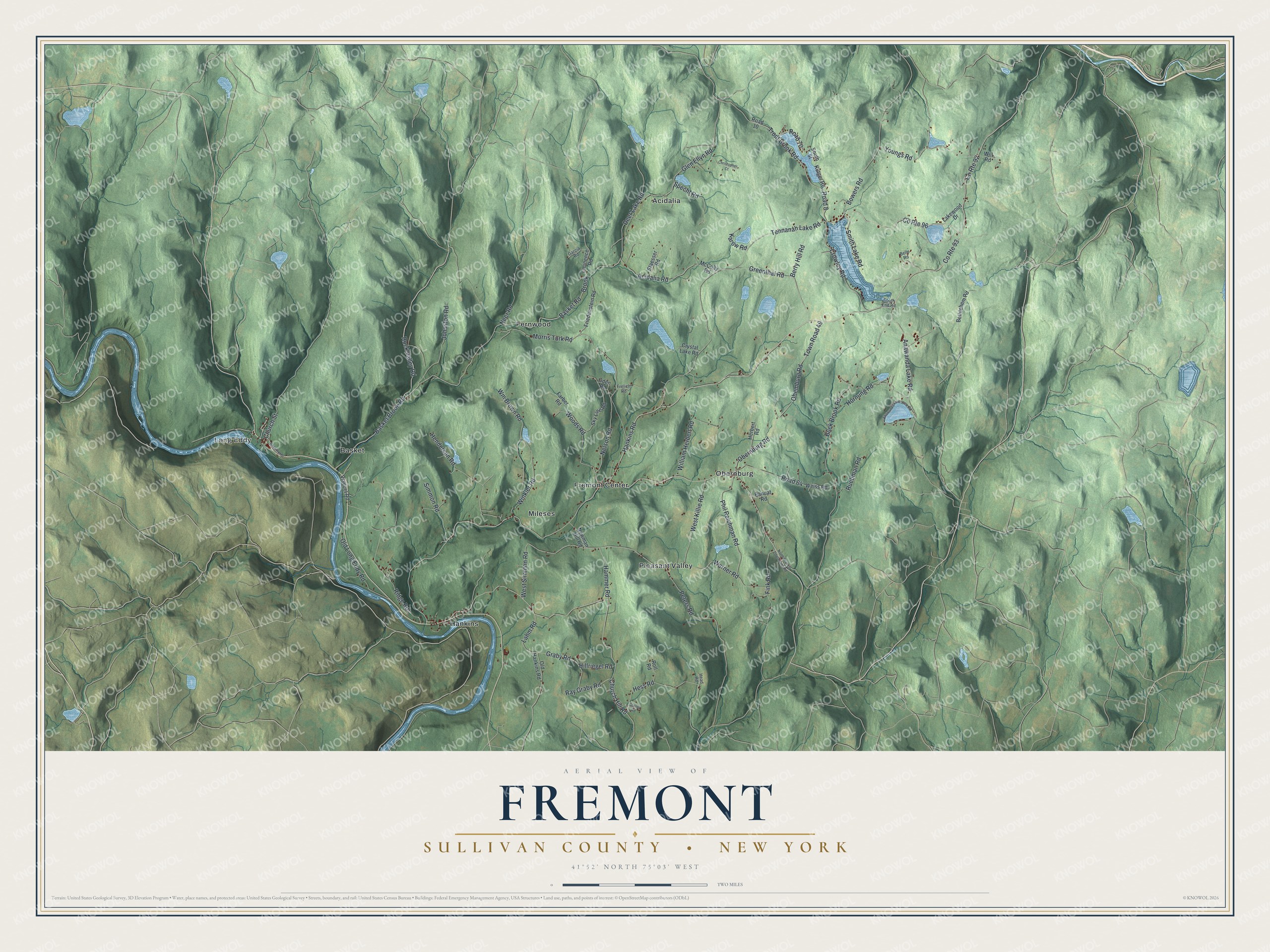 Detailed map of Fremont, Sullivan County, New York, showing streets, buildings, and neighborhoods