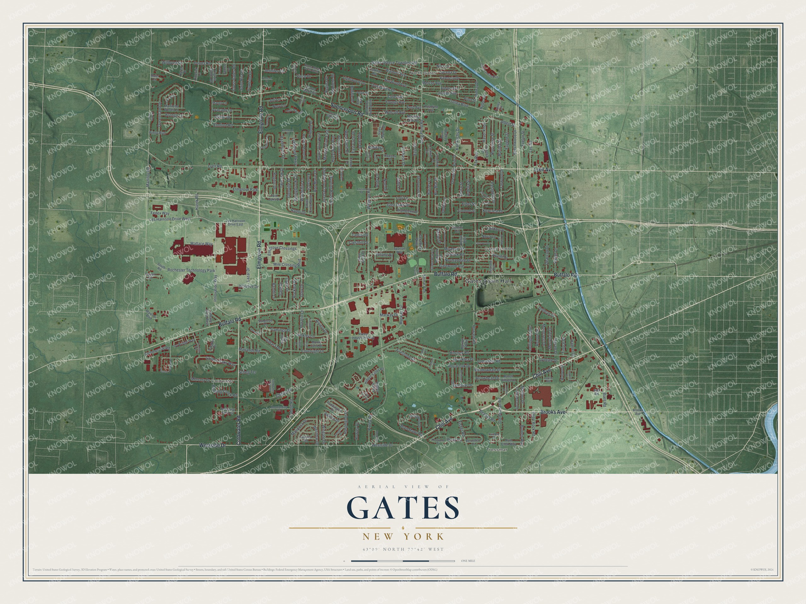 Watermarked full-map preview of Gates, New York
