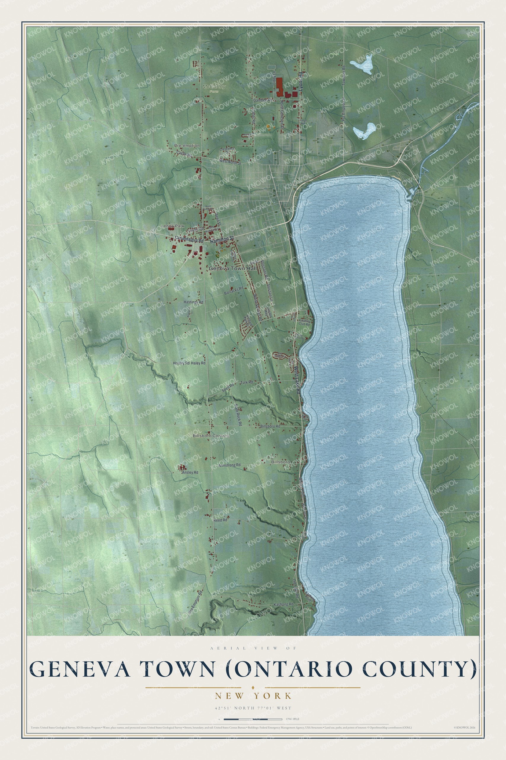 Watermarked full-map preview of Geneva Town (Ontario County), New York