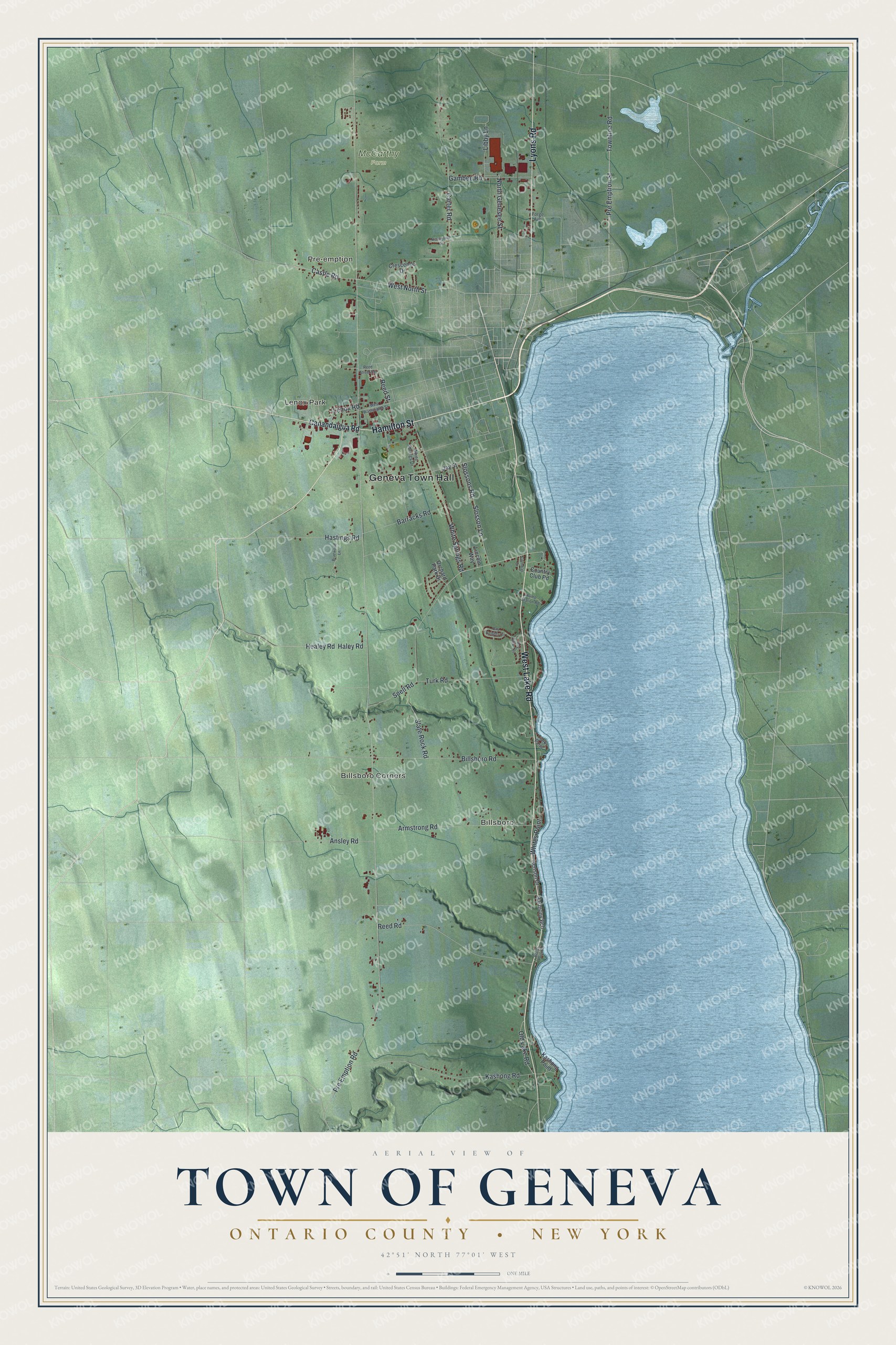 Detailed map of the Town of Geneva, Ontario County, New York, showing streets, buildings, and neighborhoods