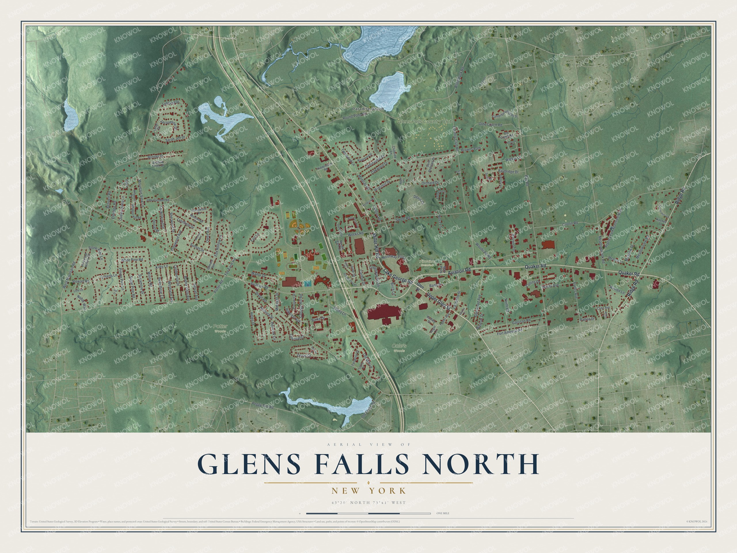 Watermarked full-map preview of Glens Falls North, New York