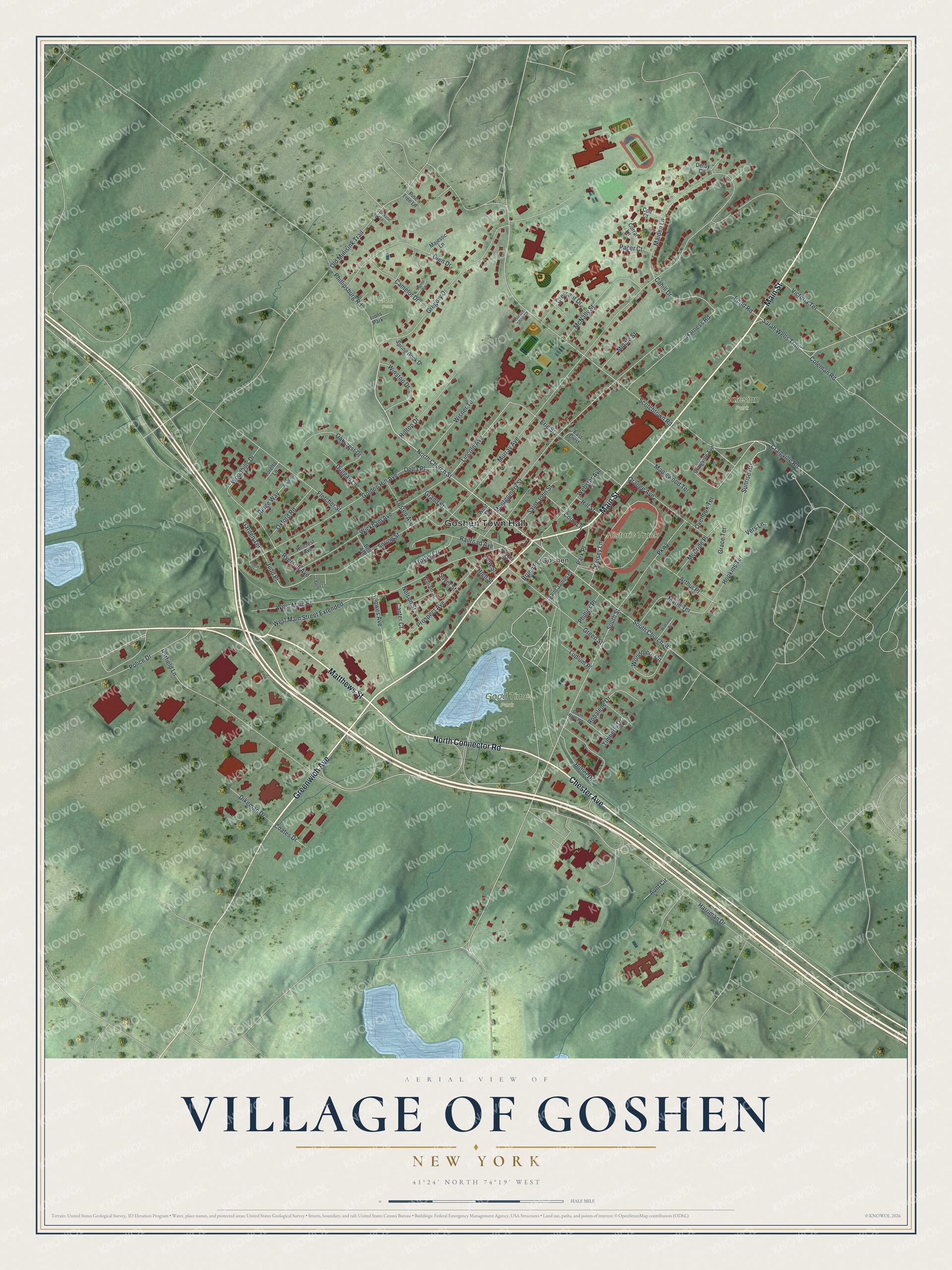 Watermarked full-map preview of Goshen, New York