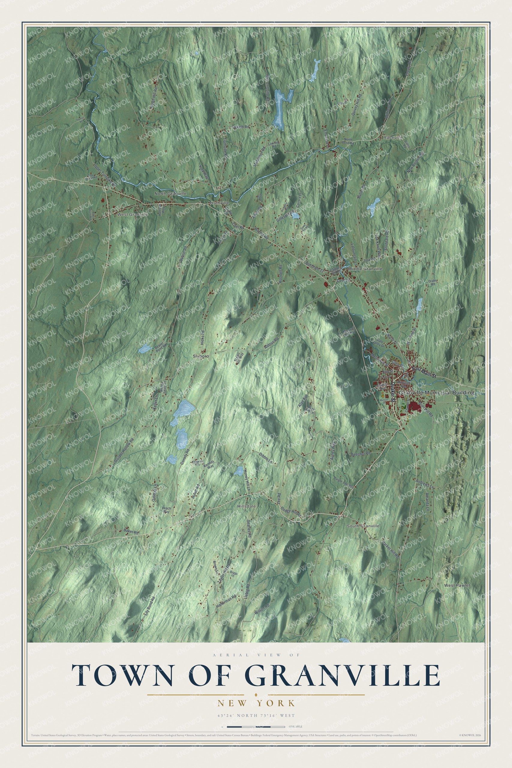 Detailed map of the Town of Granville, New York, showing streets, buildings, and neighborhoods