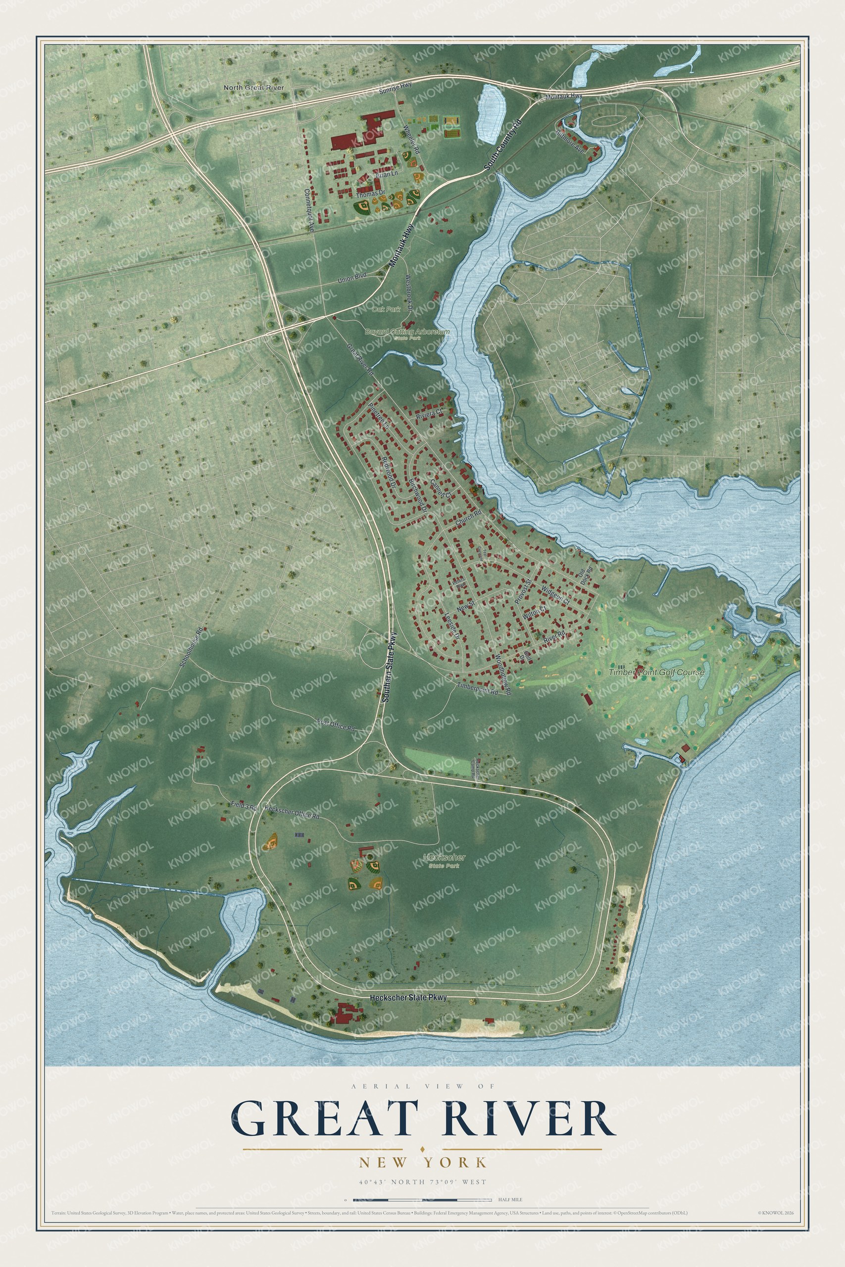 Watermarked full-map preview of Great River, New York
