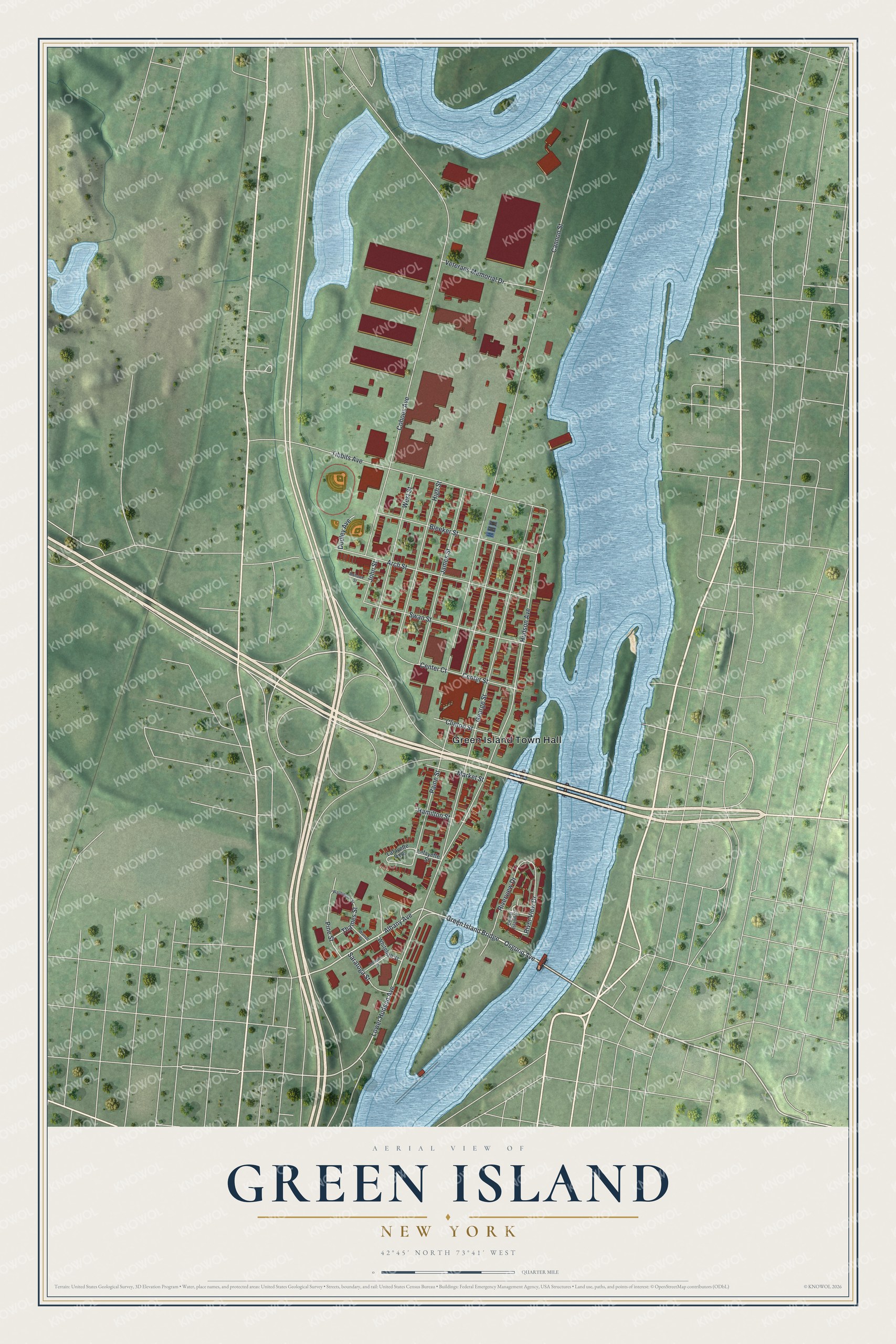 Watermarked full-map preview of Green Island, New York