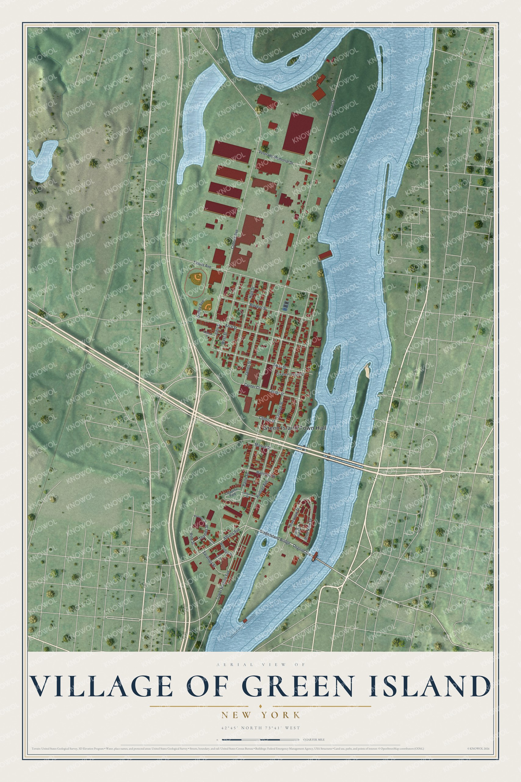 Watermarked full-map preview of Green Island, New York