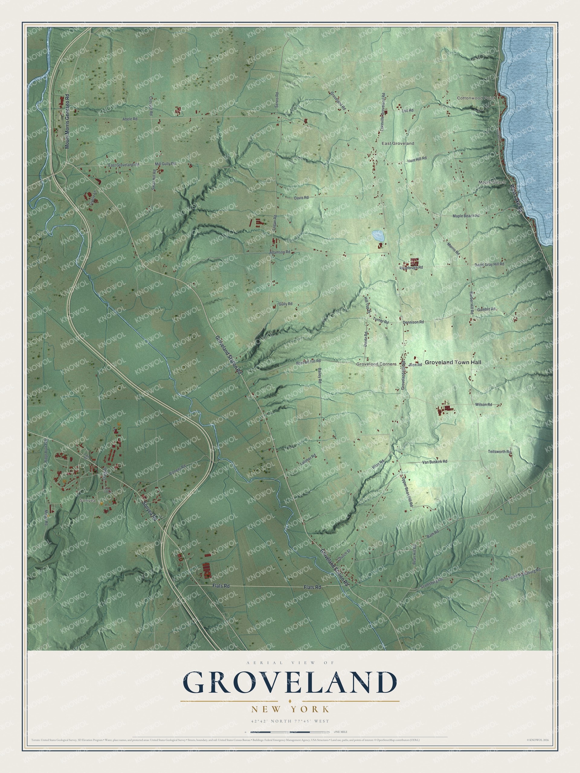 Watermarked full-map preview of Groveland, New York