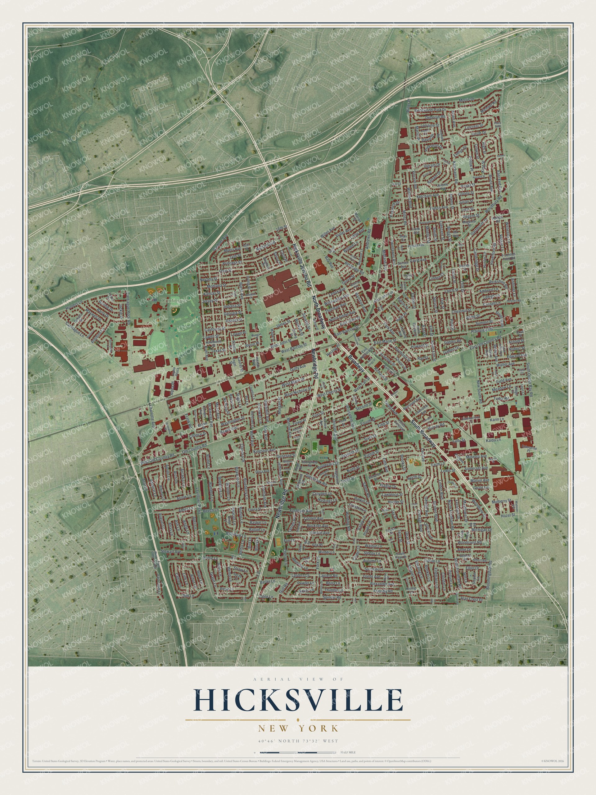 Watermarked full-map preview of Hicksville, New York