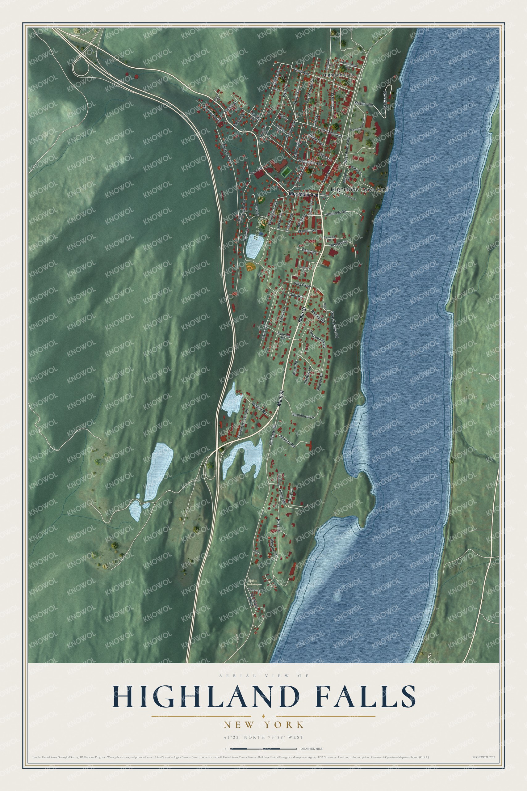 Watermarked full-map preview of Highland Falls, New York