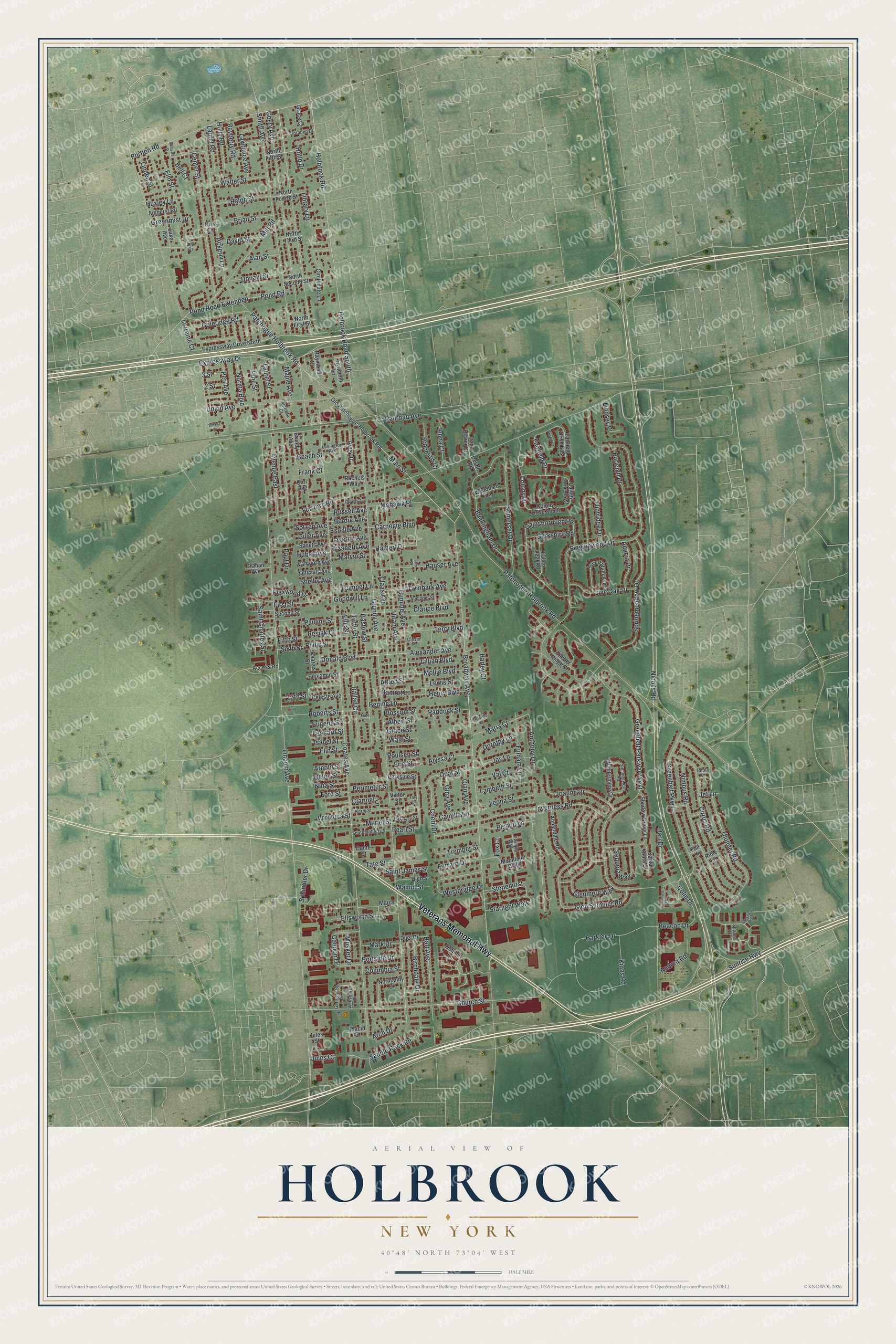 Watermarked full-map preview of Holbrook, New York