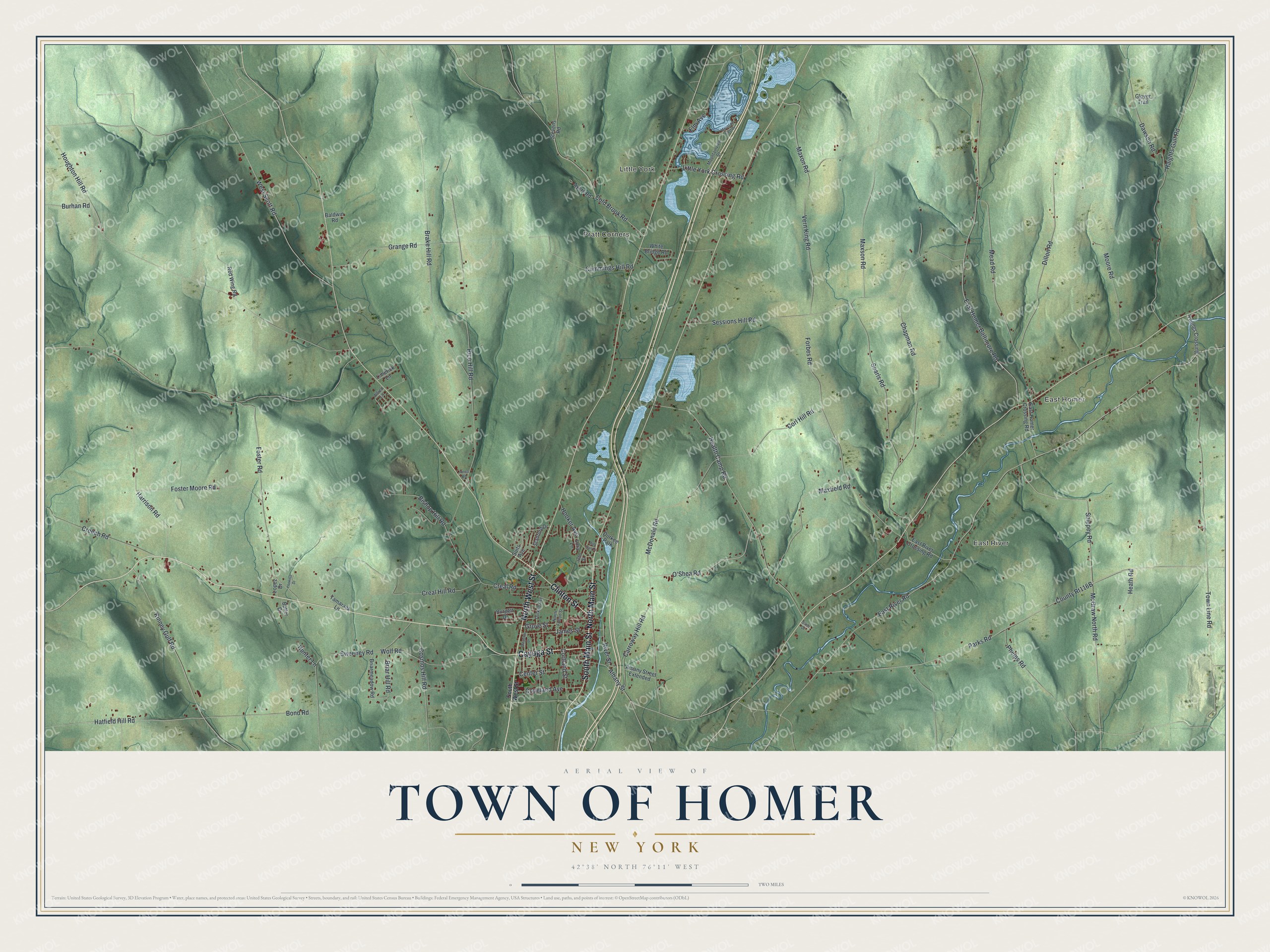 Detailed map of the Town of Homer, New York, showing streets, buildings, and neighborhoods