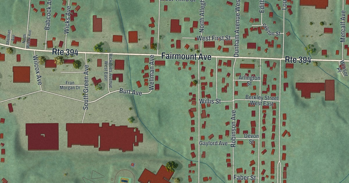 Map of Jamestown West, New York