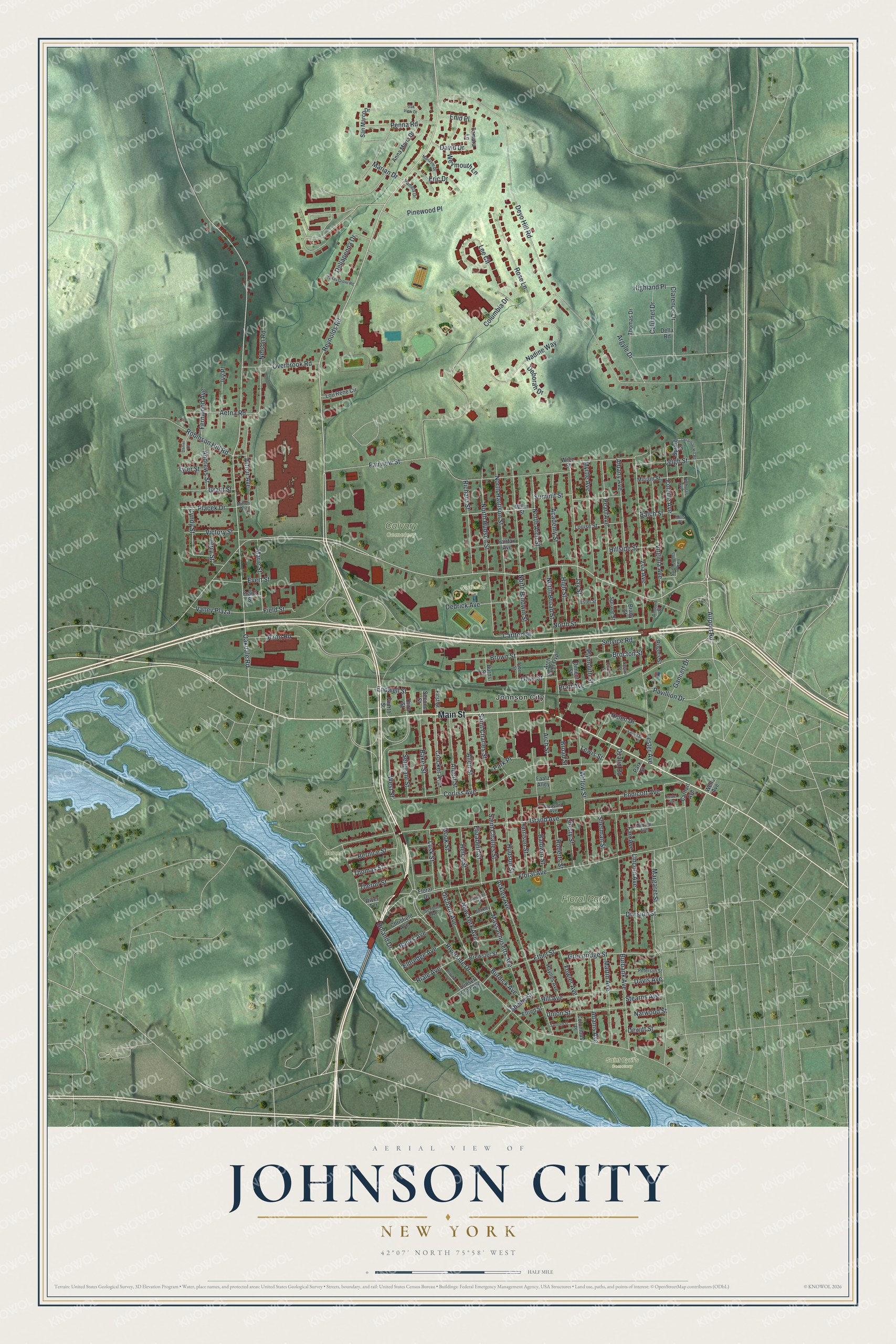 Watermarked full-map preview of Johnson City, New York